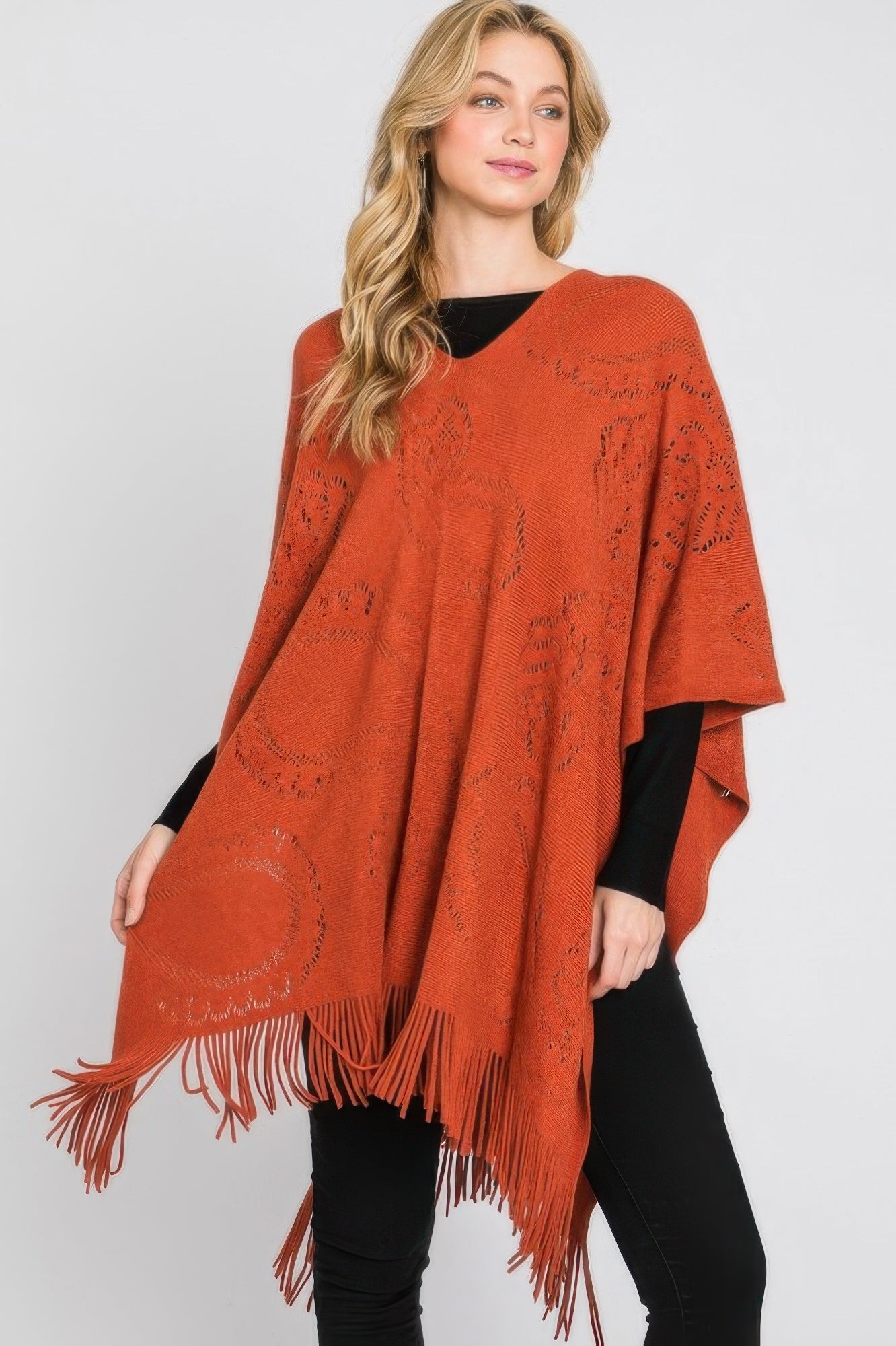Paisley Pattern Fringe Poncho