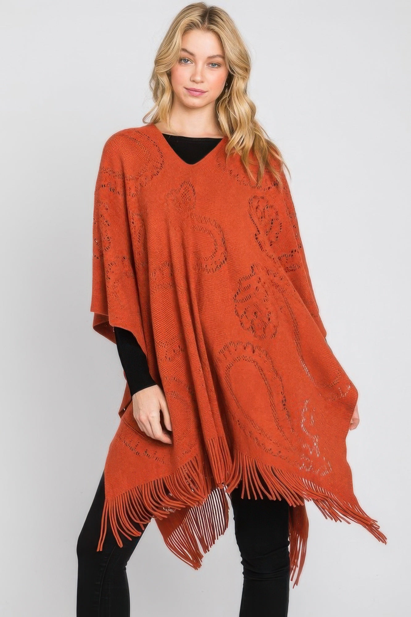 Paisley Pattern Fringe Poncho
