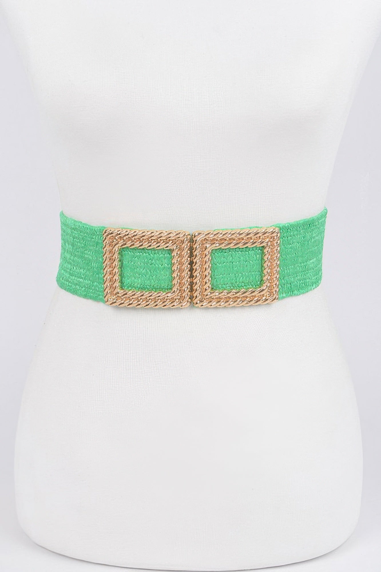 Big Metal Buckle Faux Straw Stretch Belt