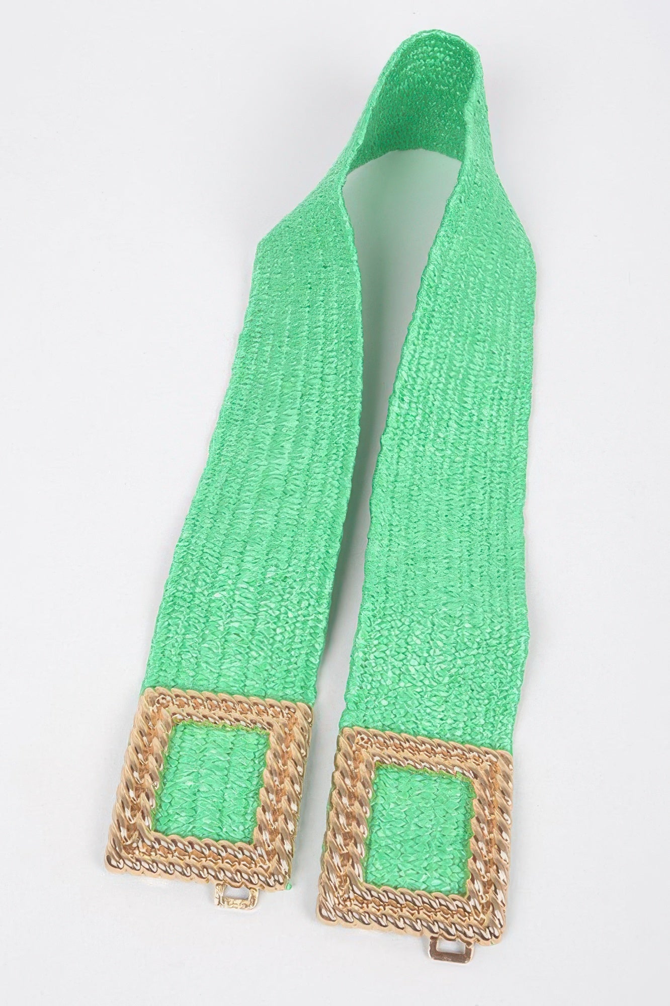 Big Metal Buckle Faux Straw Stretch Belt