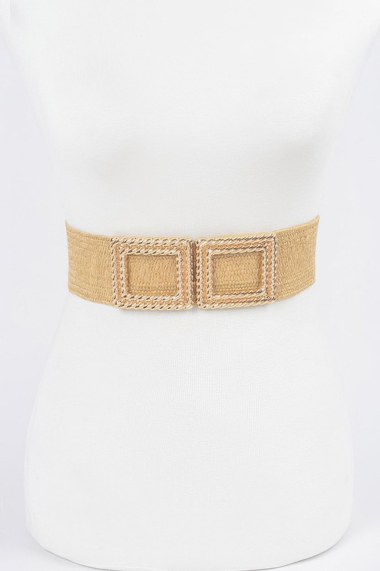 Big Metal Buckle Faux Straw Stretch Belt