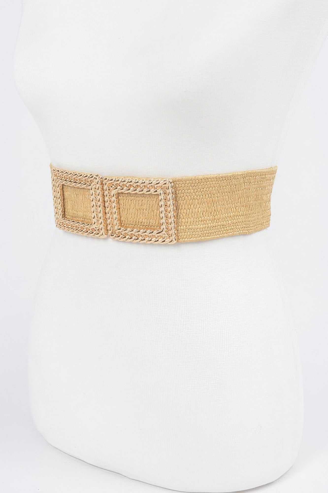 Big Metal Buckle Faux Straw Stretch Belt