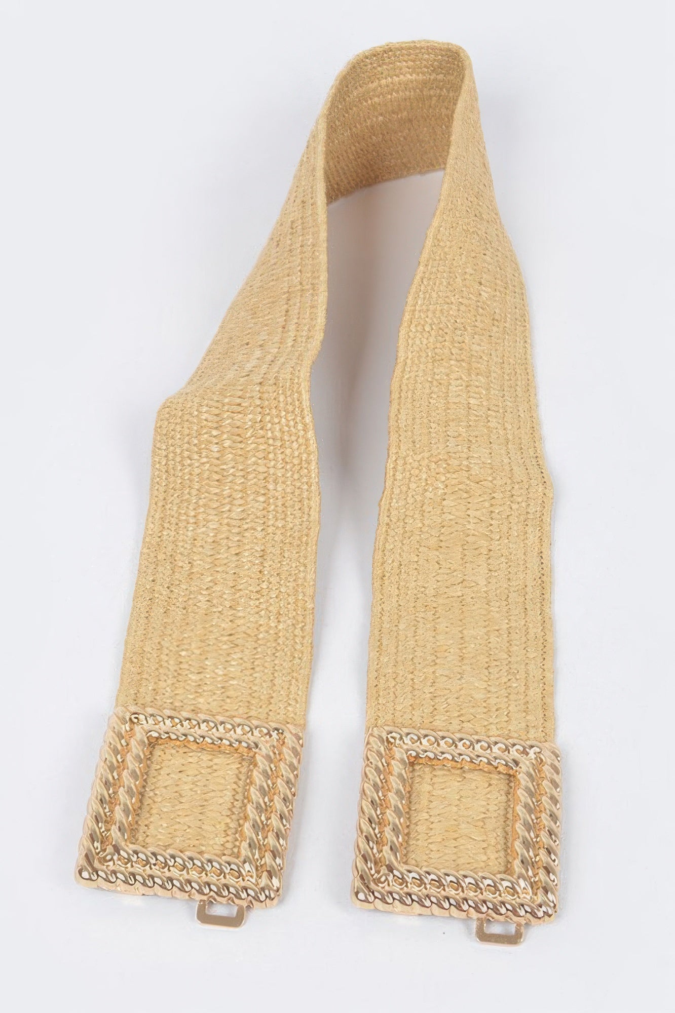 Big Metal Buckle Faux Straw Stretch Belt