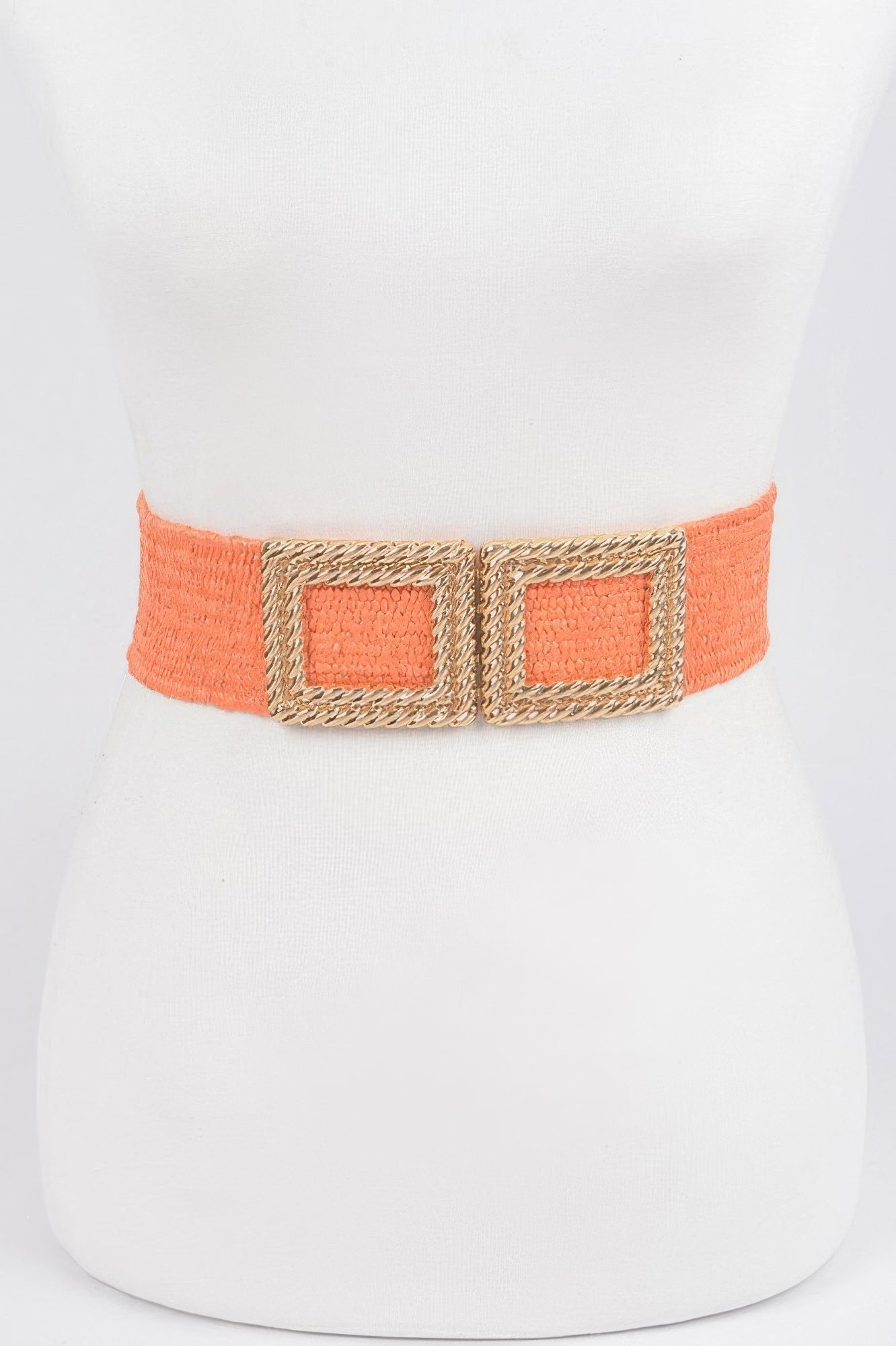 Big Metal Buckle Faux Straw Stretch Belt