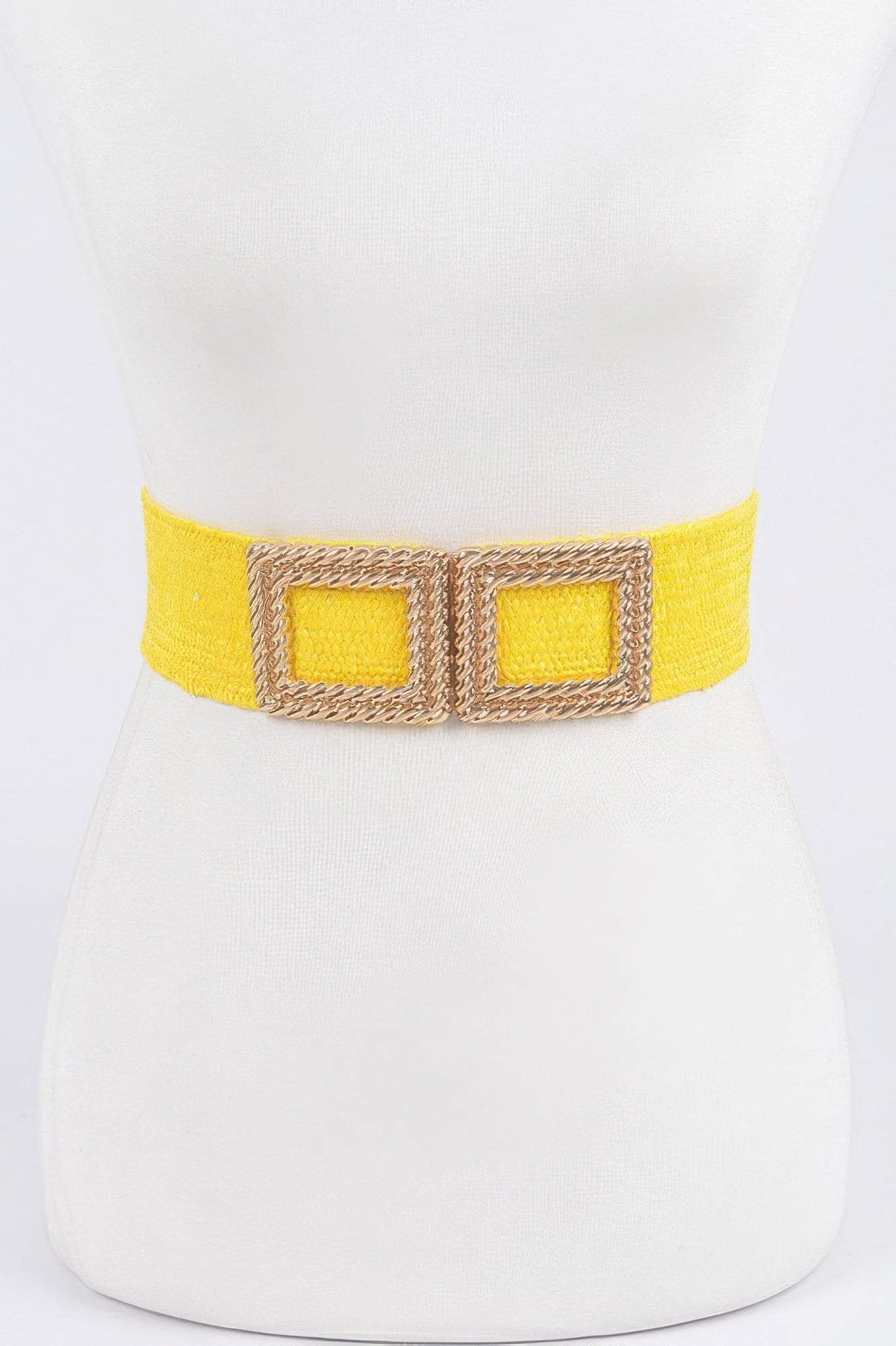 Big Metal Buckle Faux Straw Stretch Belt