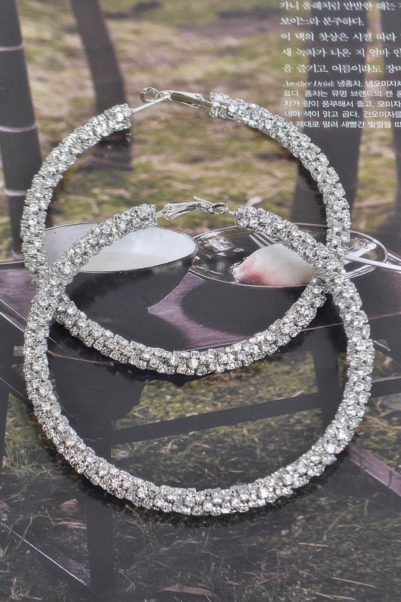Twisted Rhinestone 80mm Hoop Earrings