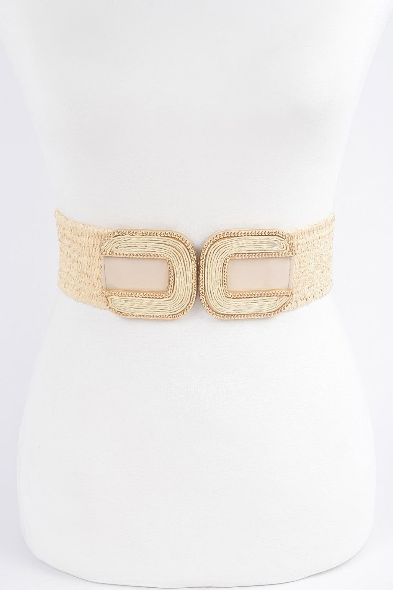 Faux Straw Two Buckles Elastic Belt