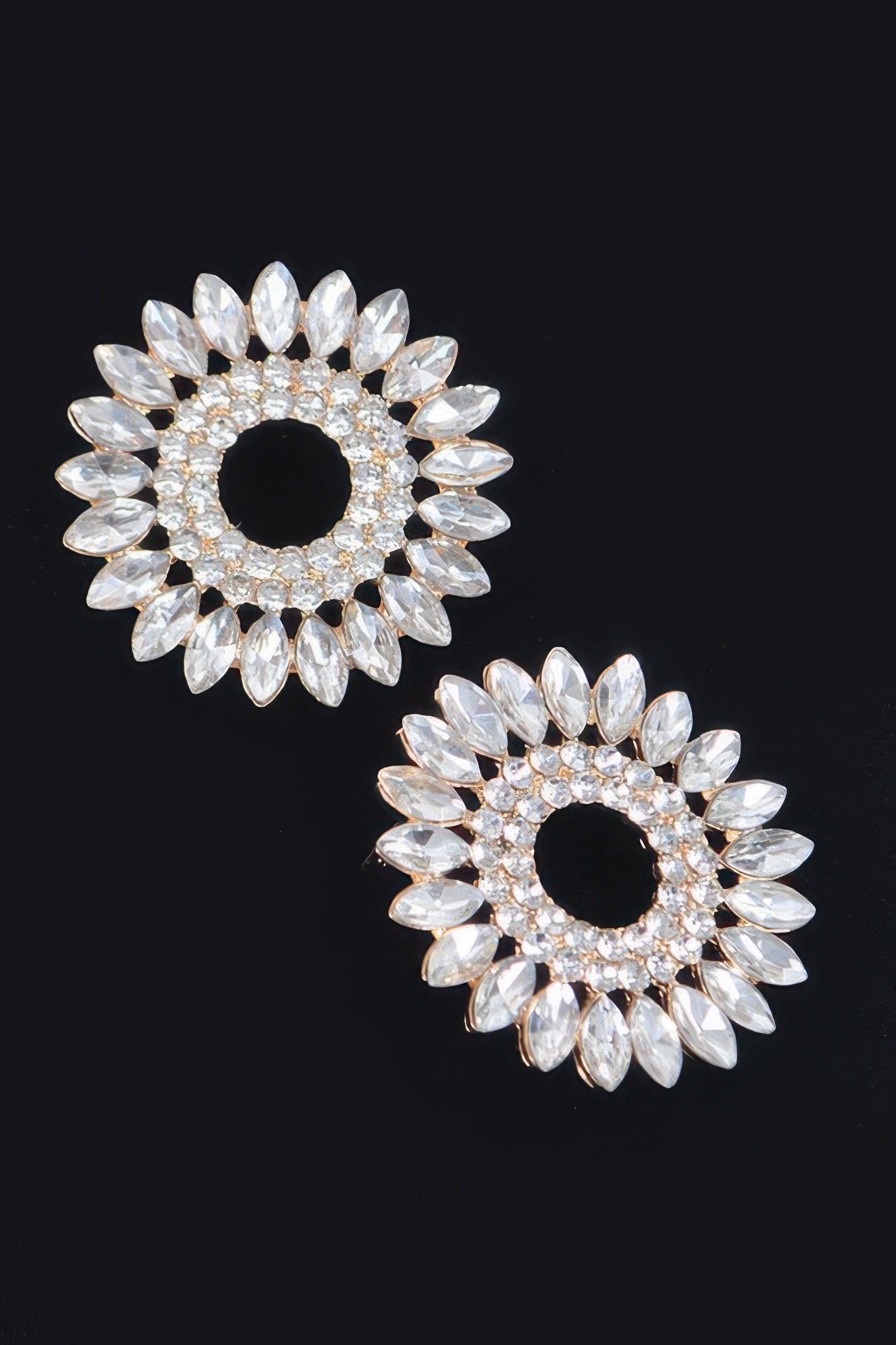 Rhinestone Circle Stud Earrings 1.5 inch