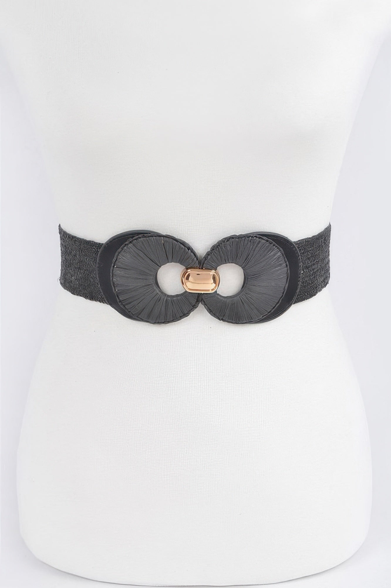 Faux Straw Two Buckle Elastic Belt