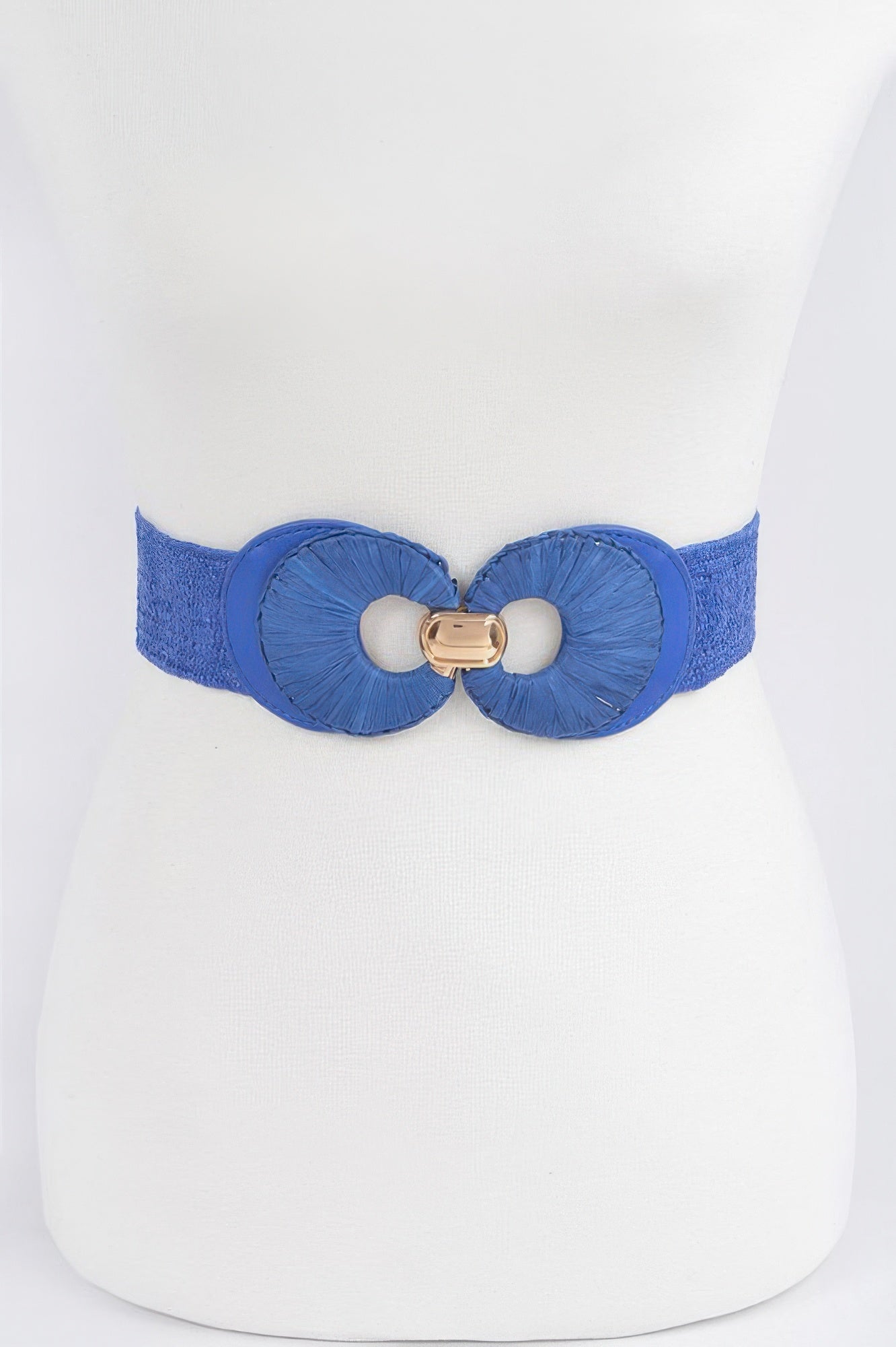 Faux Straw Two Buckle Elastic Belt