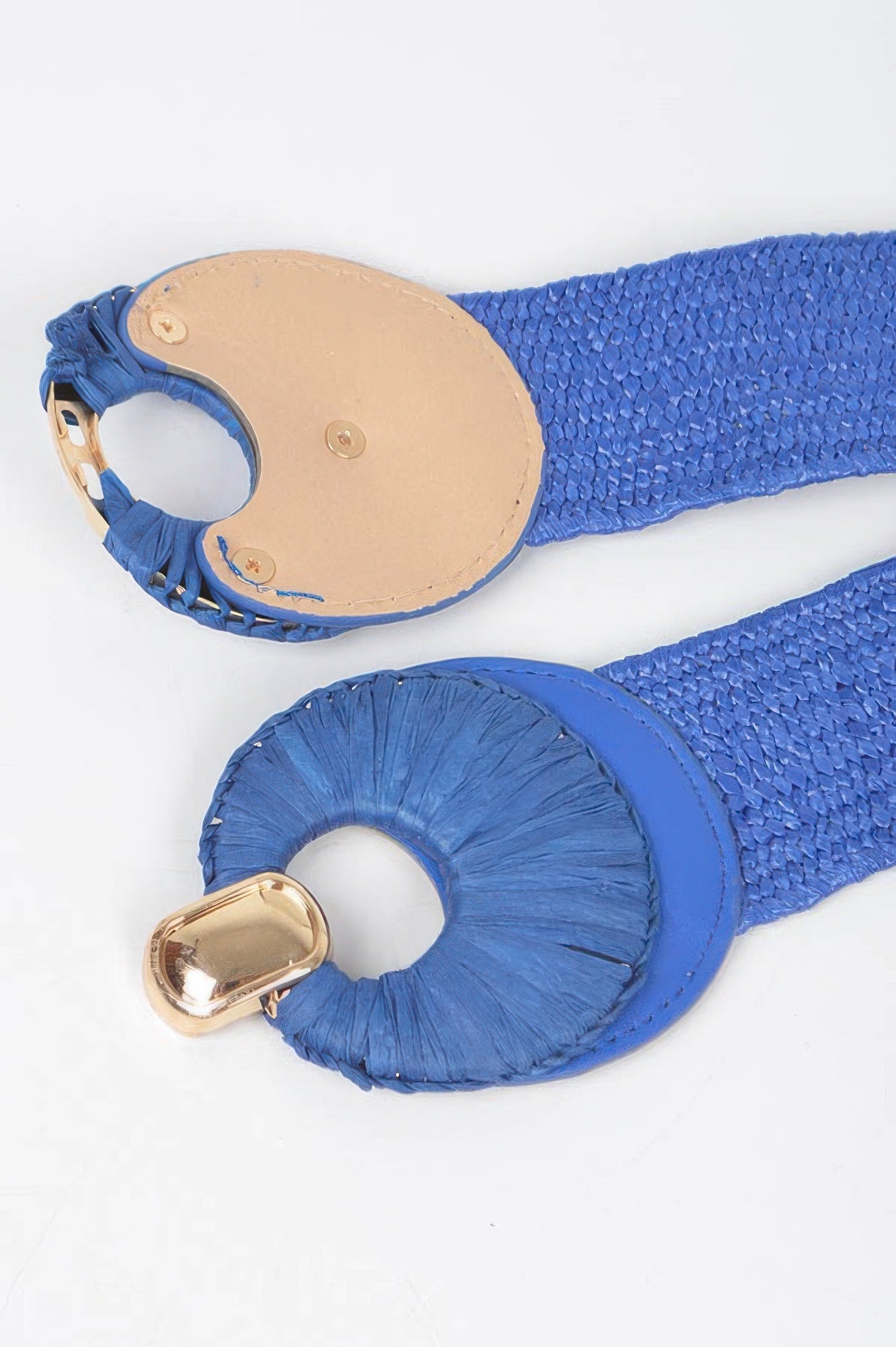 Faux Straw Two Buckle Elastic Belt