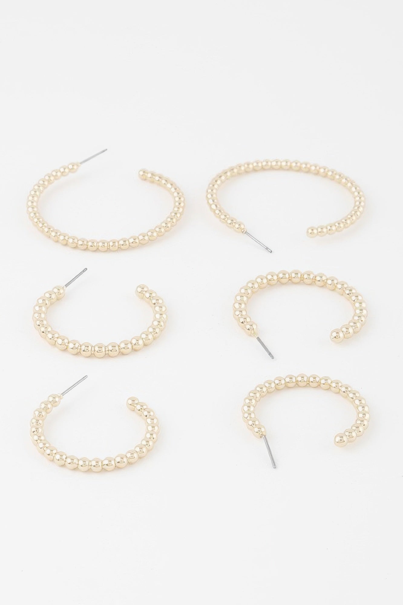 Pearl Bead Open Hoop Earrings Set