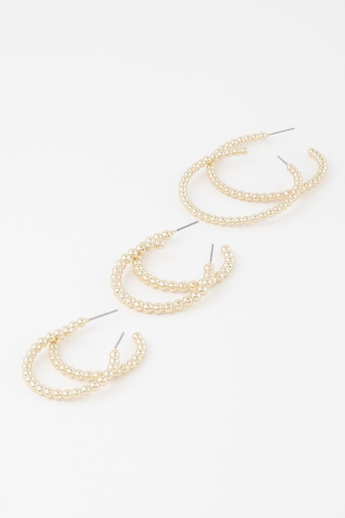 Pearl Bead Open Hoop Earrings Set