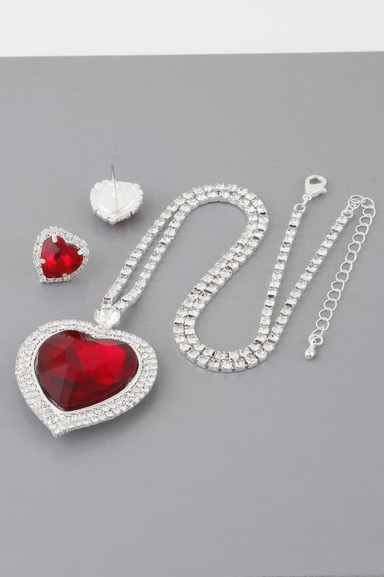 Jeweled Crystal Heart Necklace Set