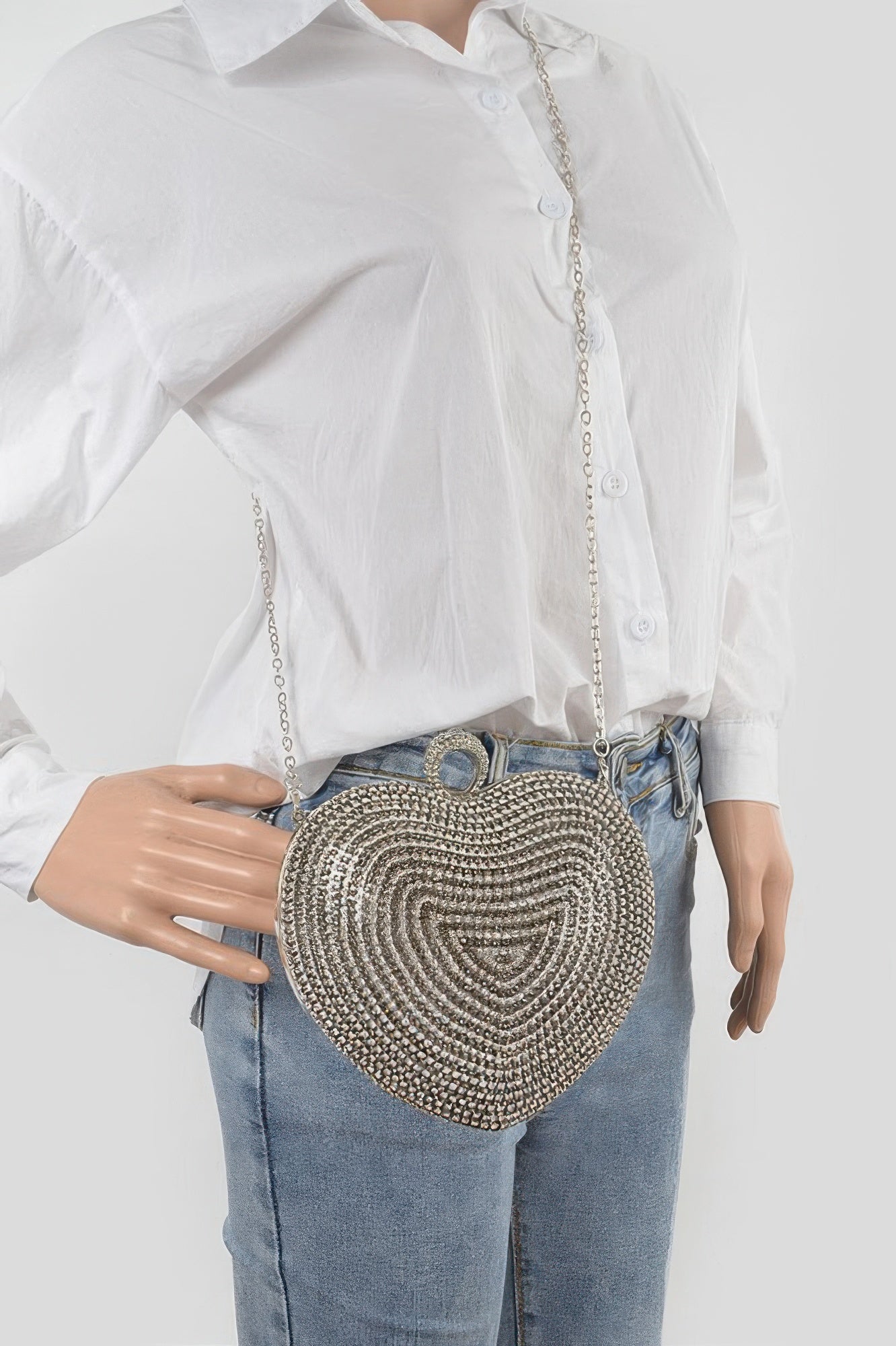 Rhinestone Heart Shape Party Clutch