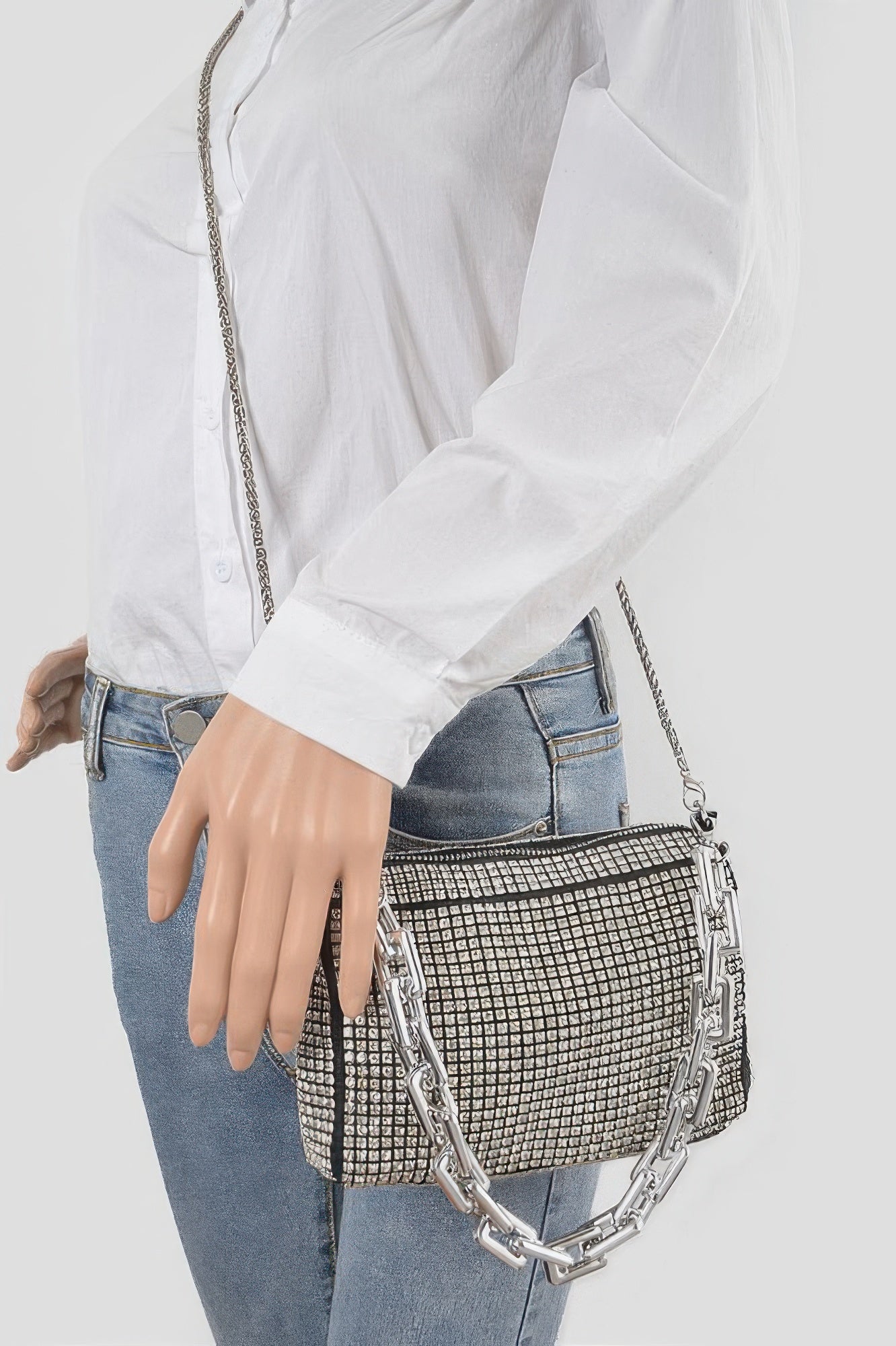 Oversized Rhinestone Bag W Link Chain