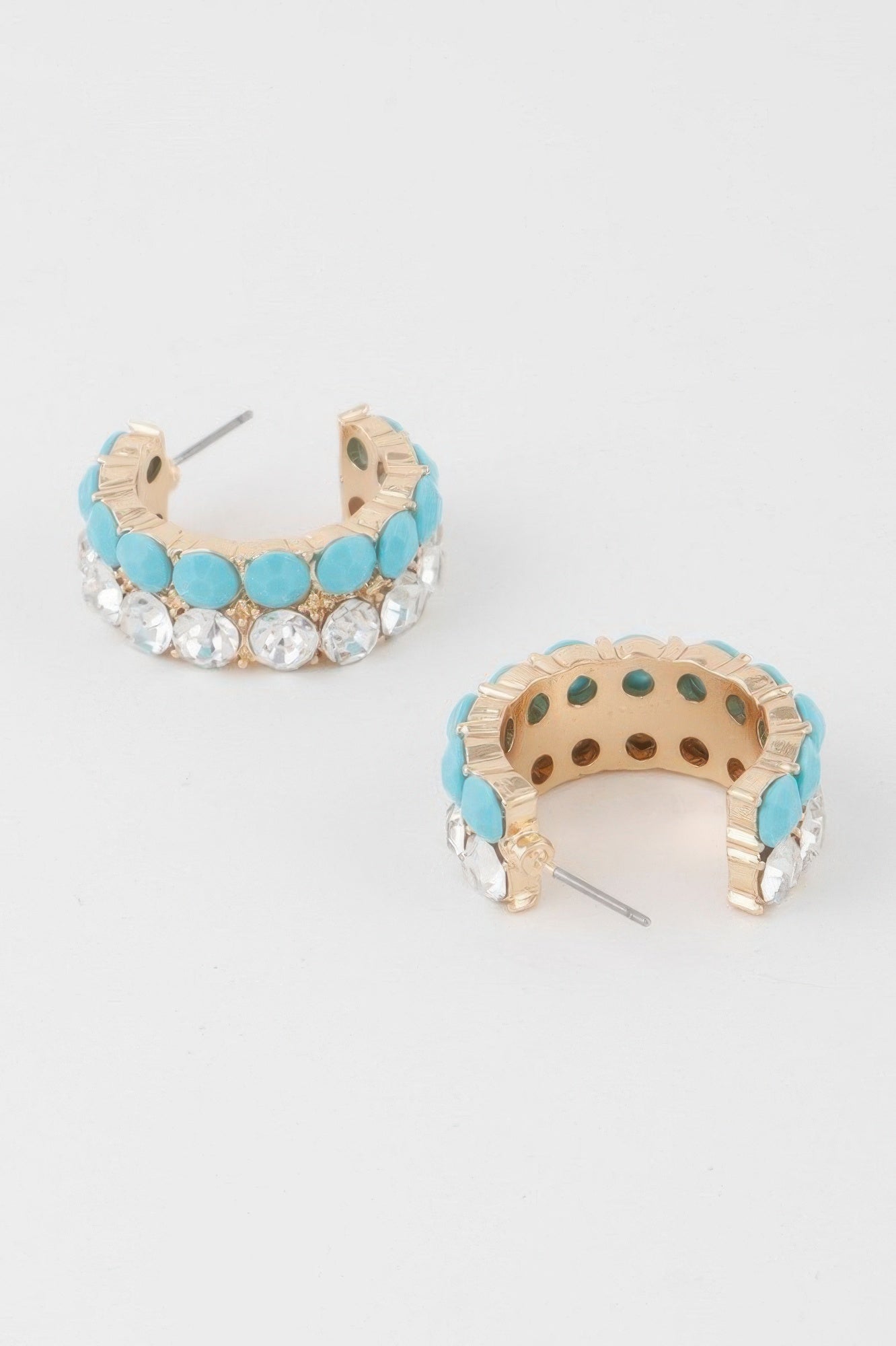 Double Jewel Stone Hoop Earrings