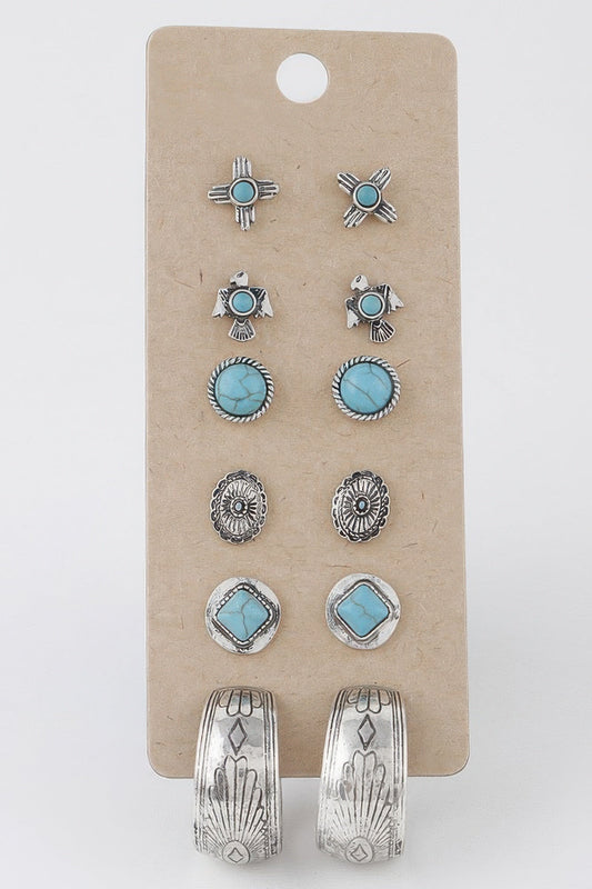 Antique Stone Stud Earrings Set