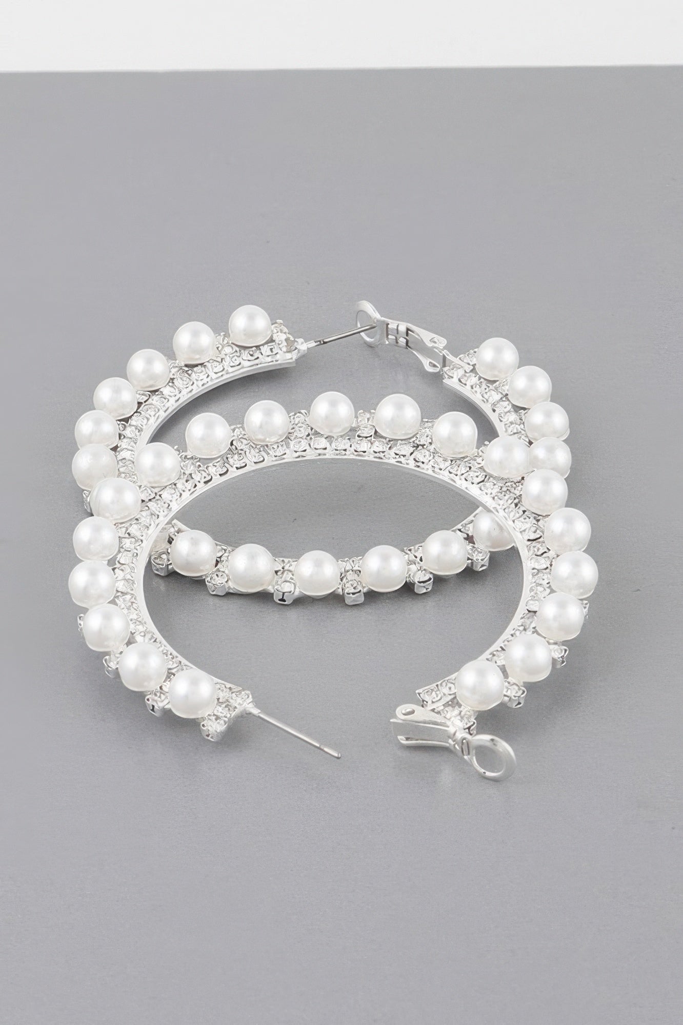 Pearl Lined Rhinestone Hoop Earrings