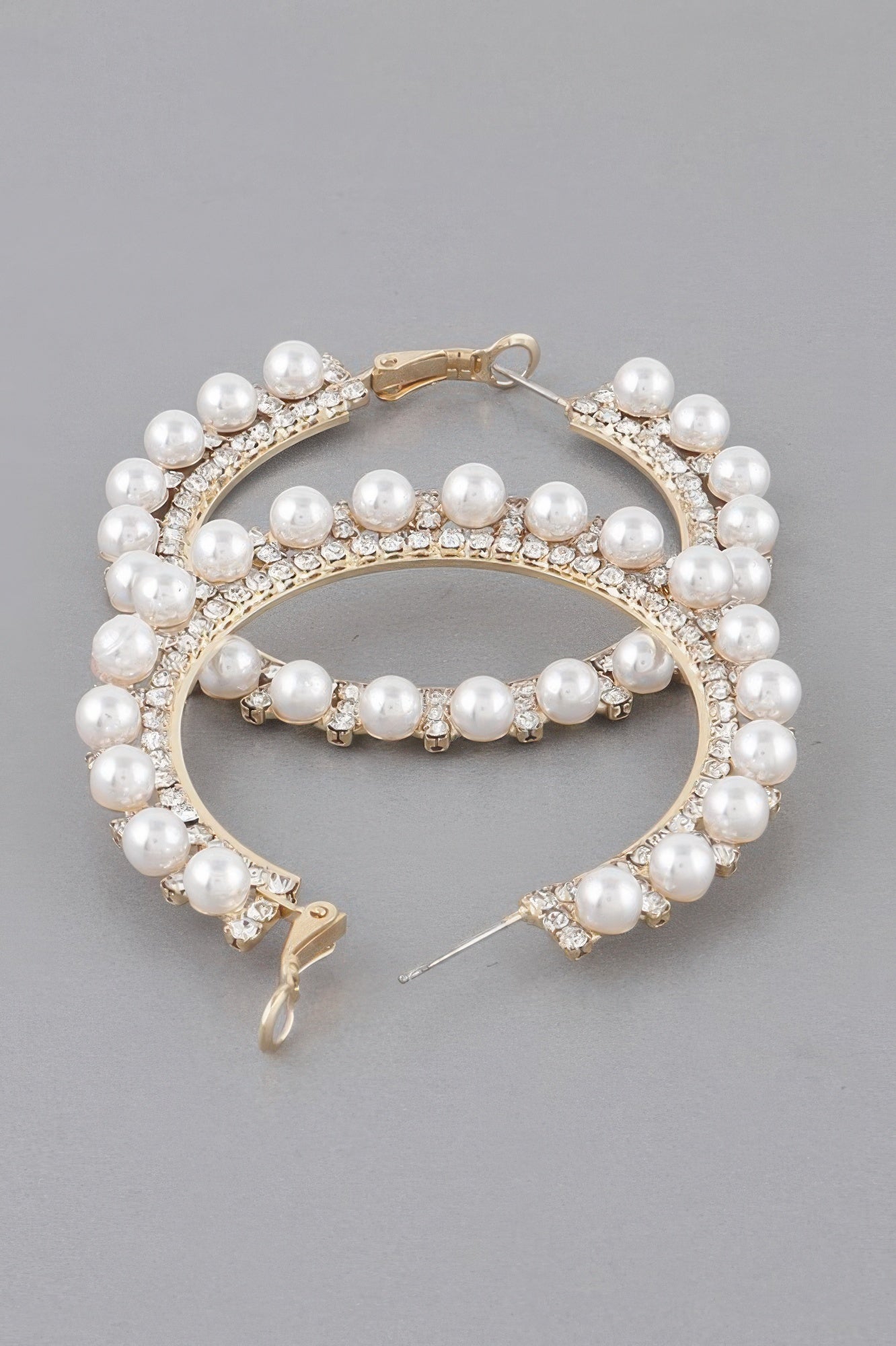 Pearl Lined Rhinestone Hoop Earrings