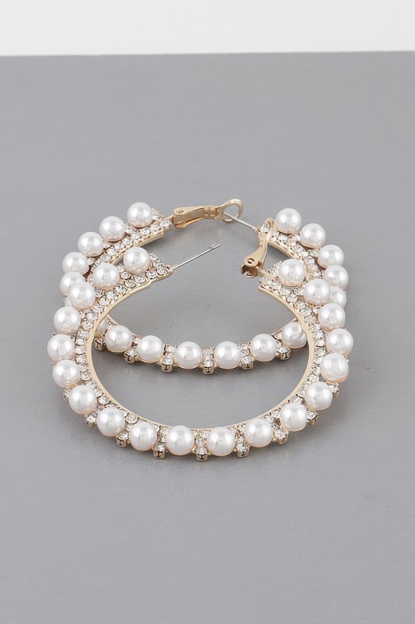 Pearl Lined Rhinestone Hoop Earrings