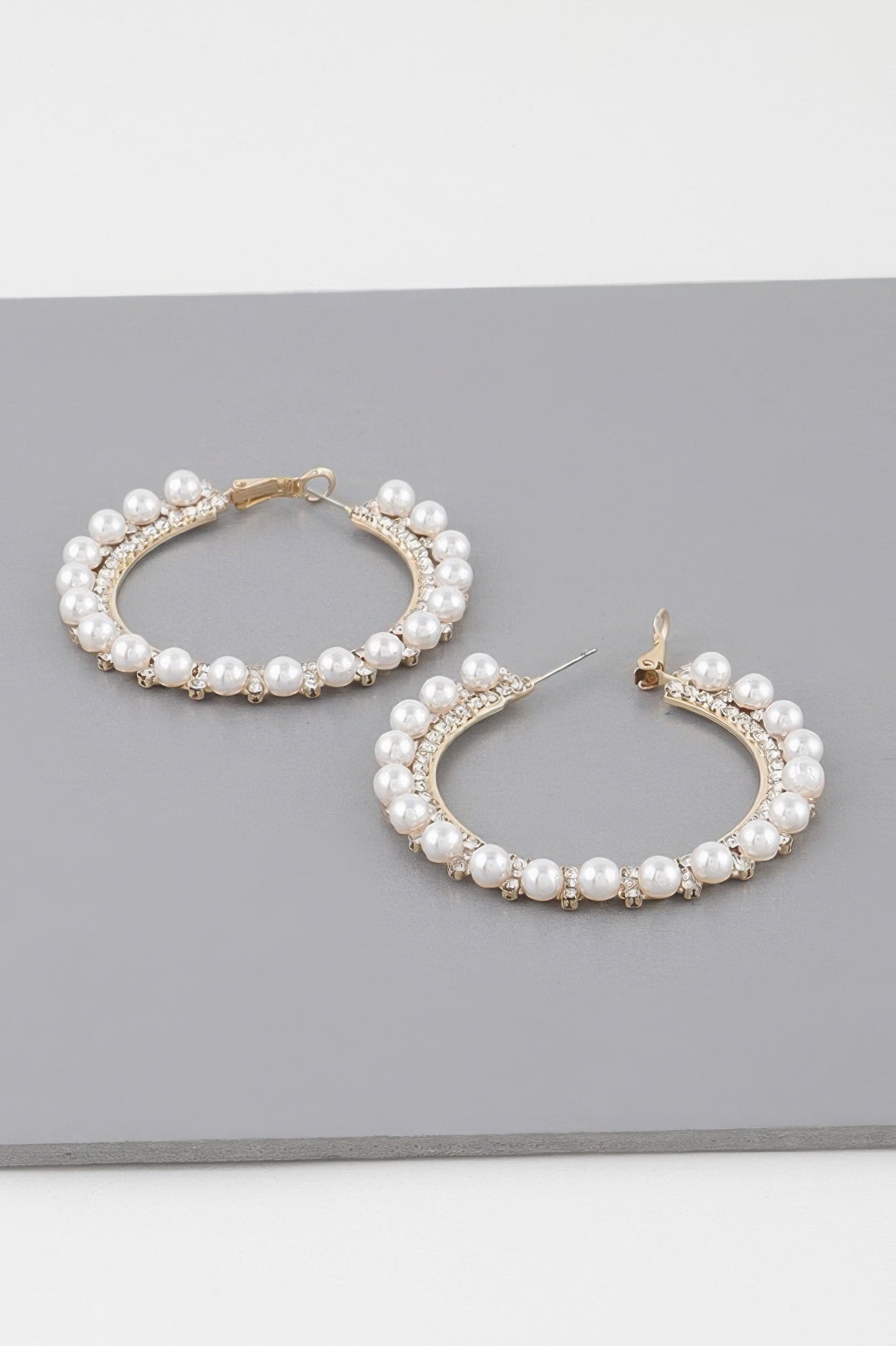 Pearl Lined Rhinestone Hoop Earrings