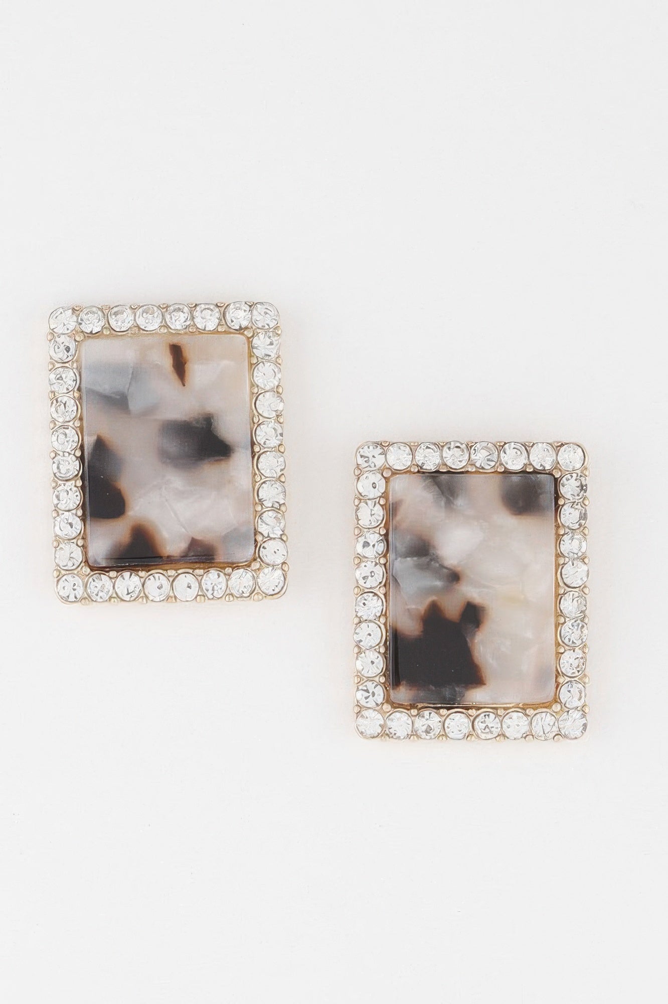 Rhinestone Framed Marble Earrings