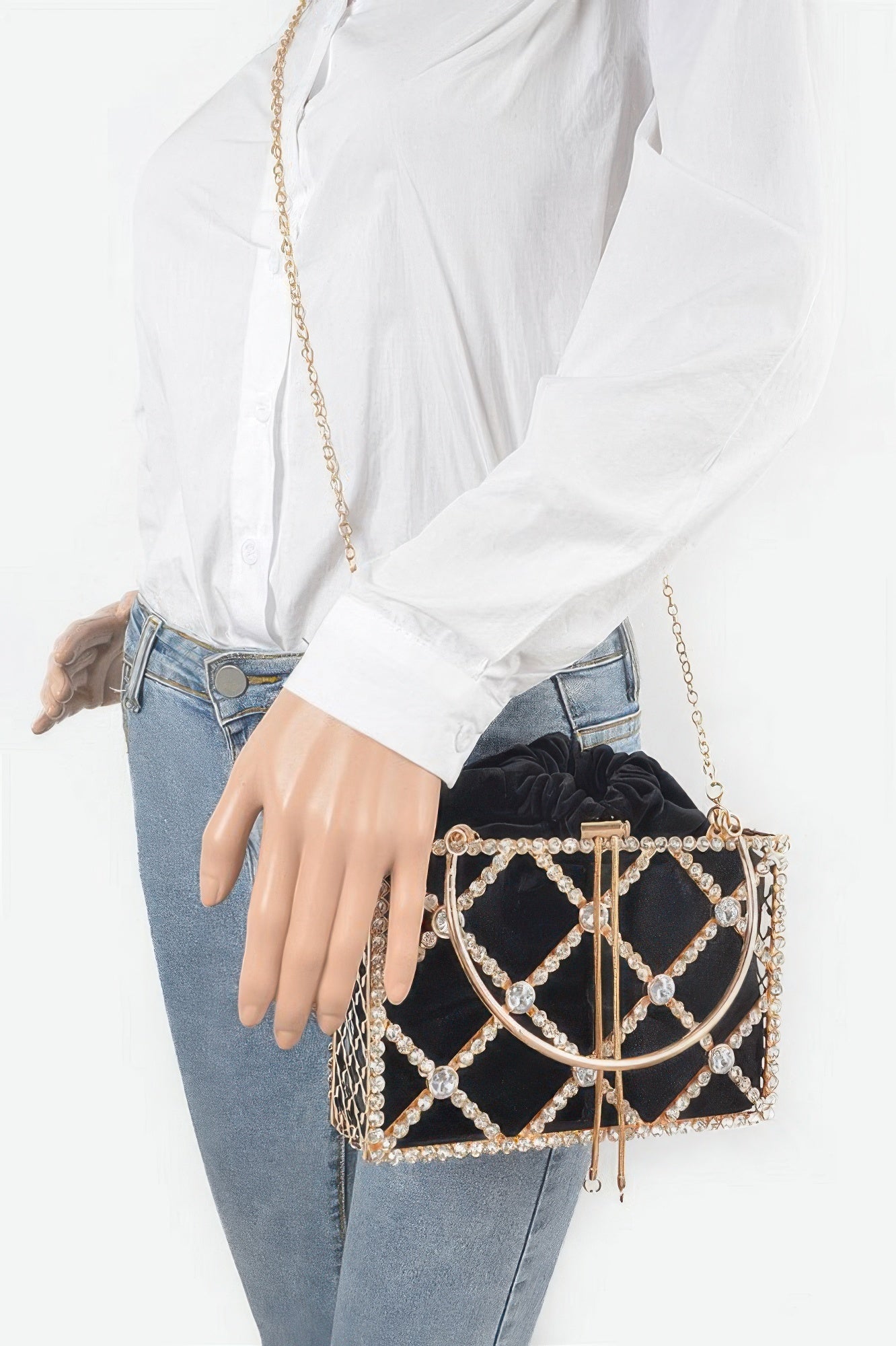 Rhinestone Metal Frame Clutch