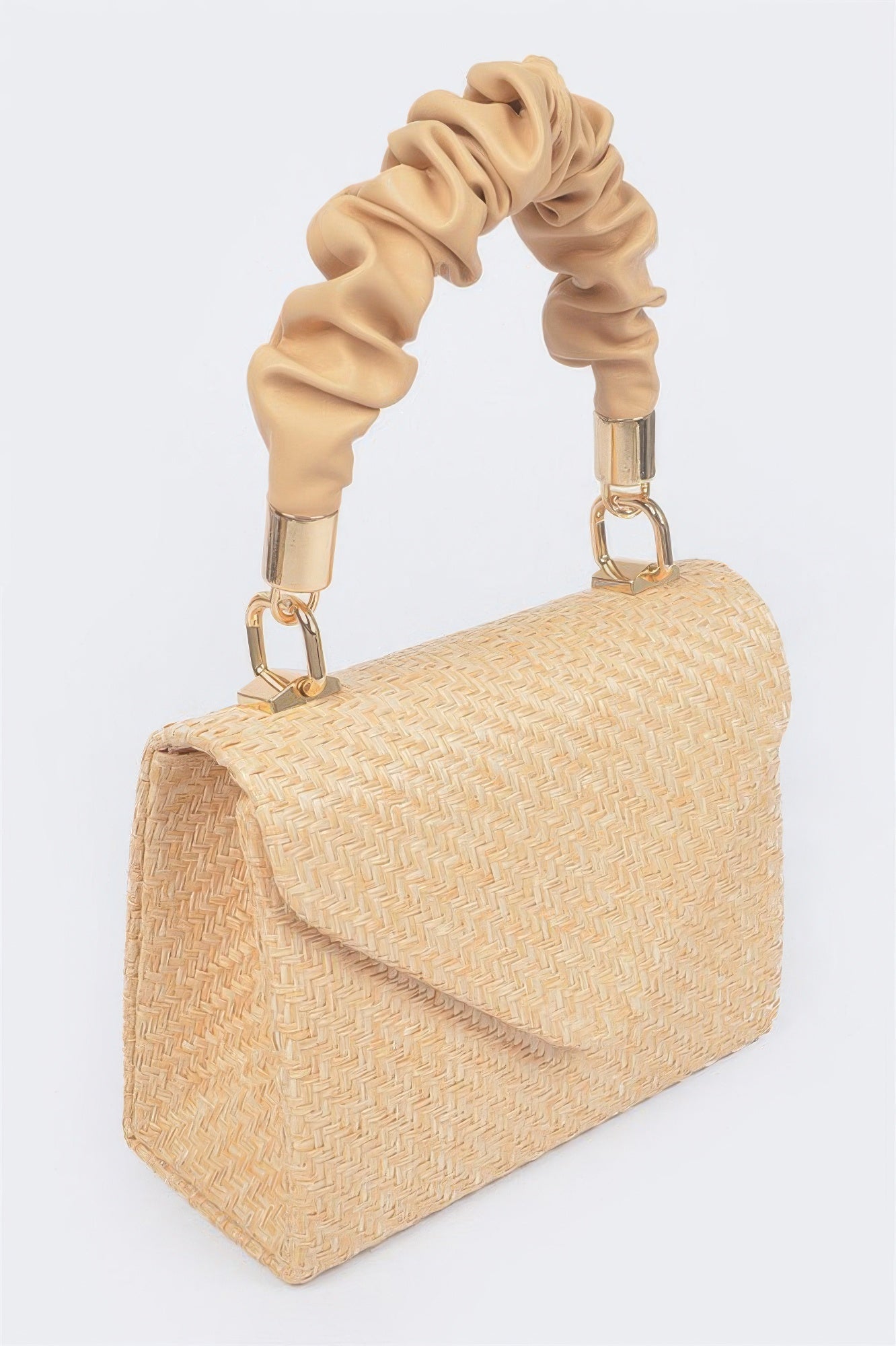 Faux Straw Top Handle Flap Bag
