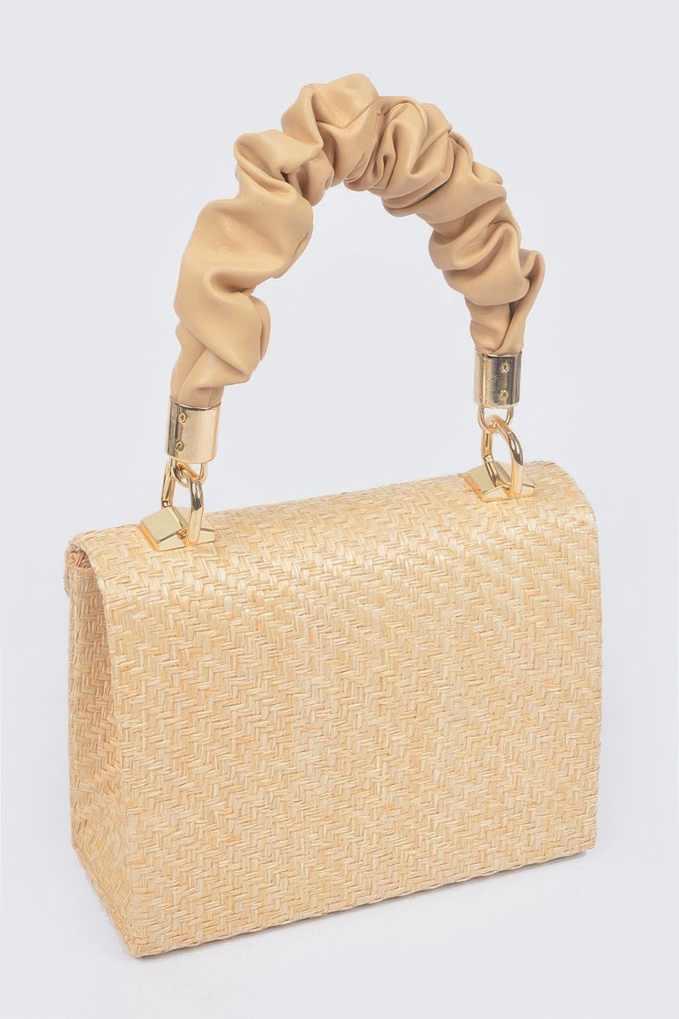 Faux Straw Top Handle Flap Bag