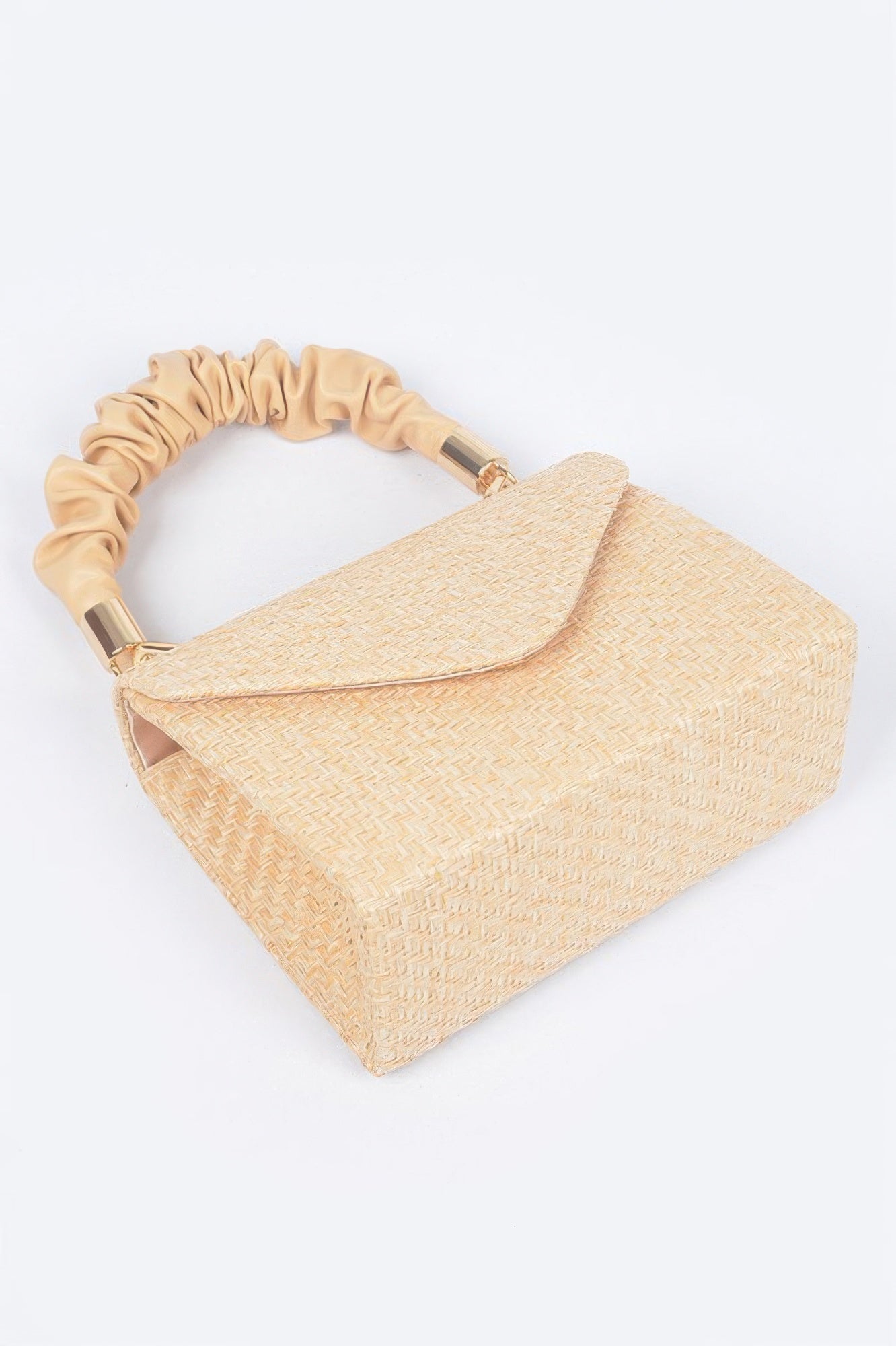 Faux Straw Top Handle Flap Bag