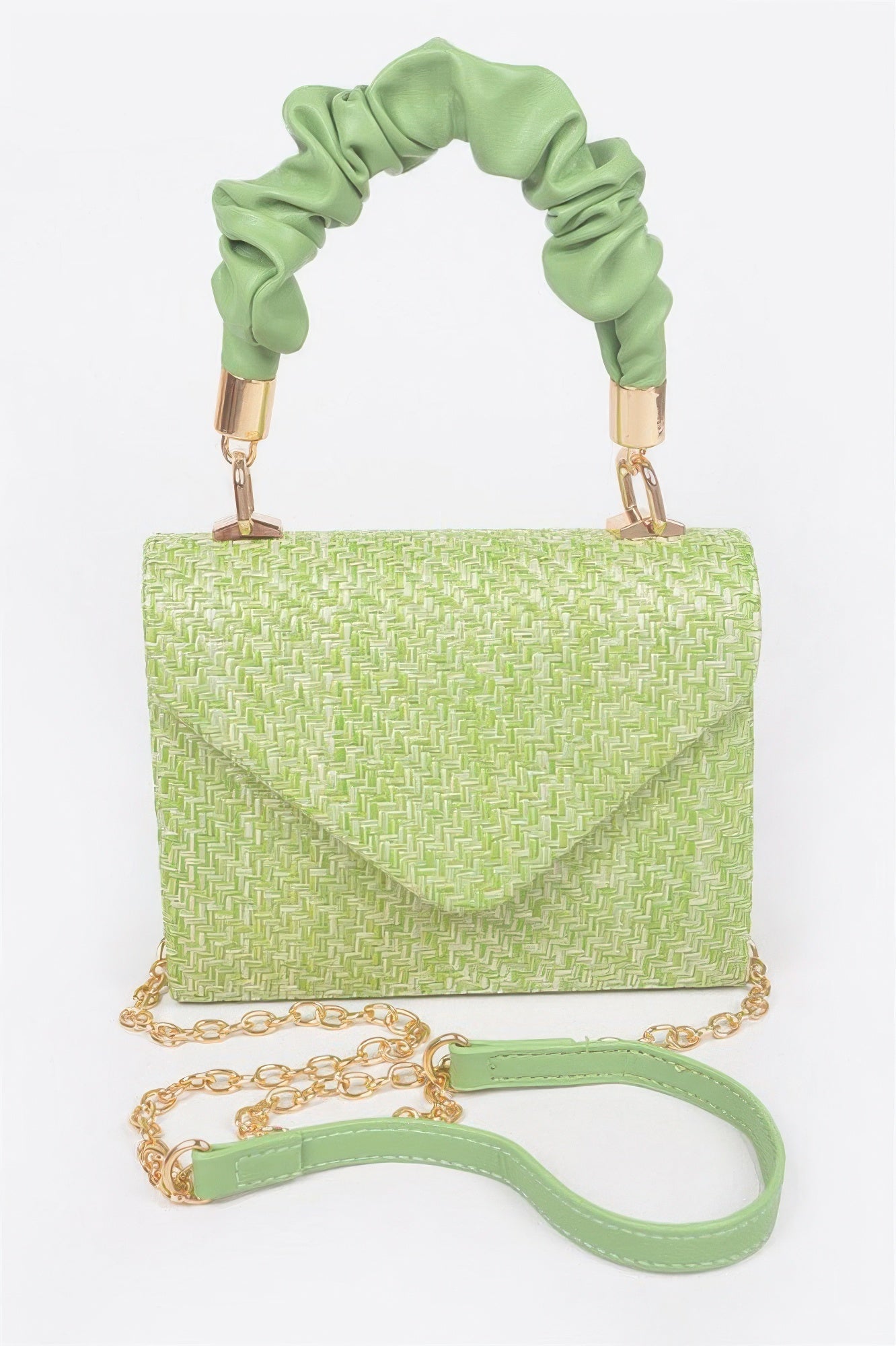 Faux Straw Top Handle Flap Bag