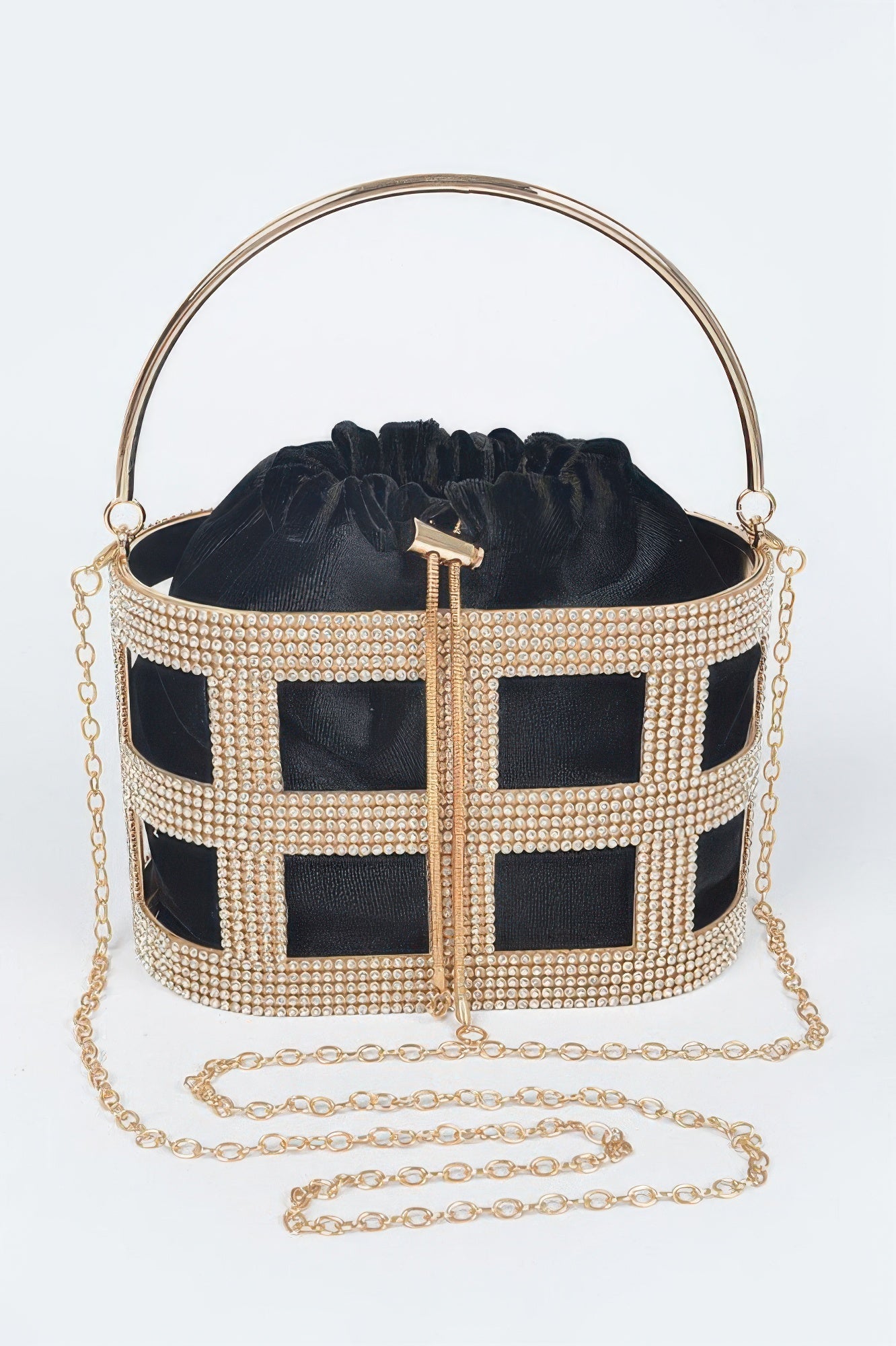 Rhinestone Frame Clutch W/metal Handle