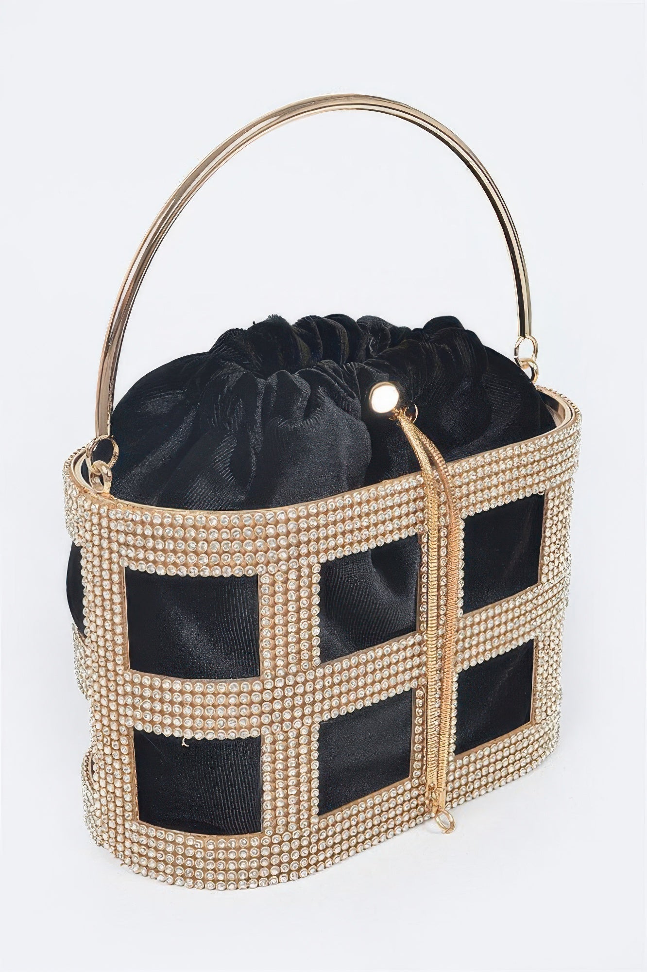 Rhinestone Frame Clutch W/metal Handle