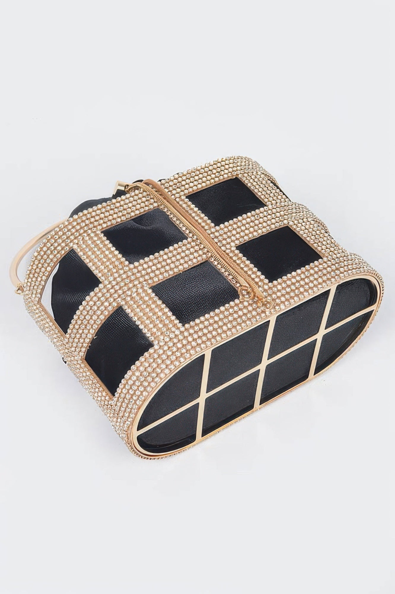 Rhinestone Frame Clutch W/metal Handle