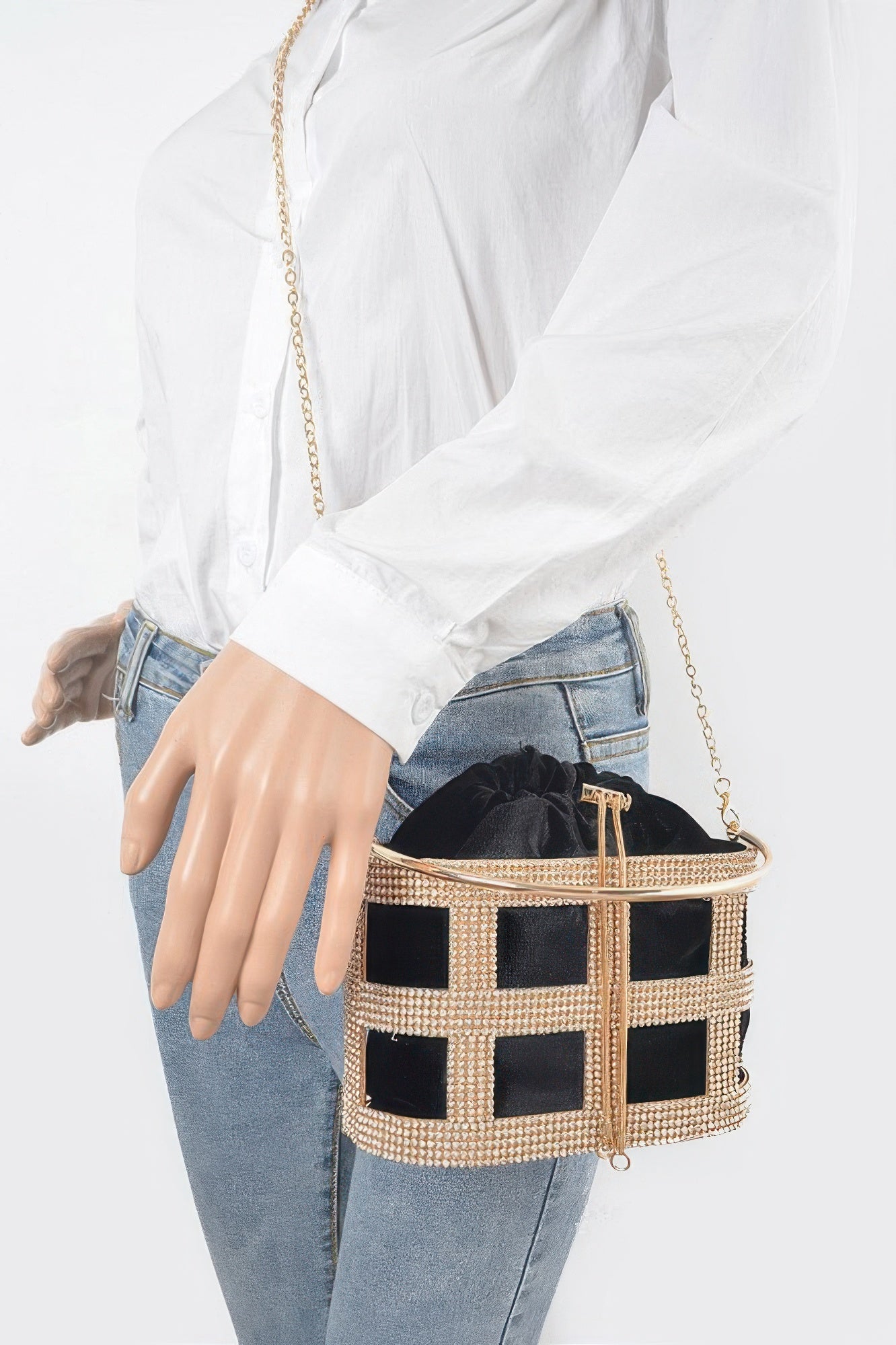 Rhinestone Frame Clutch W/metal Handle