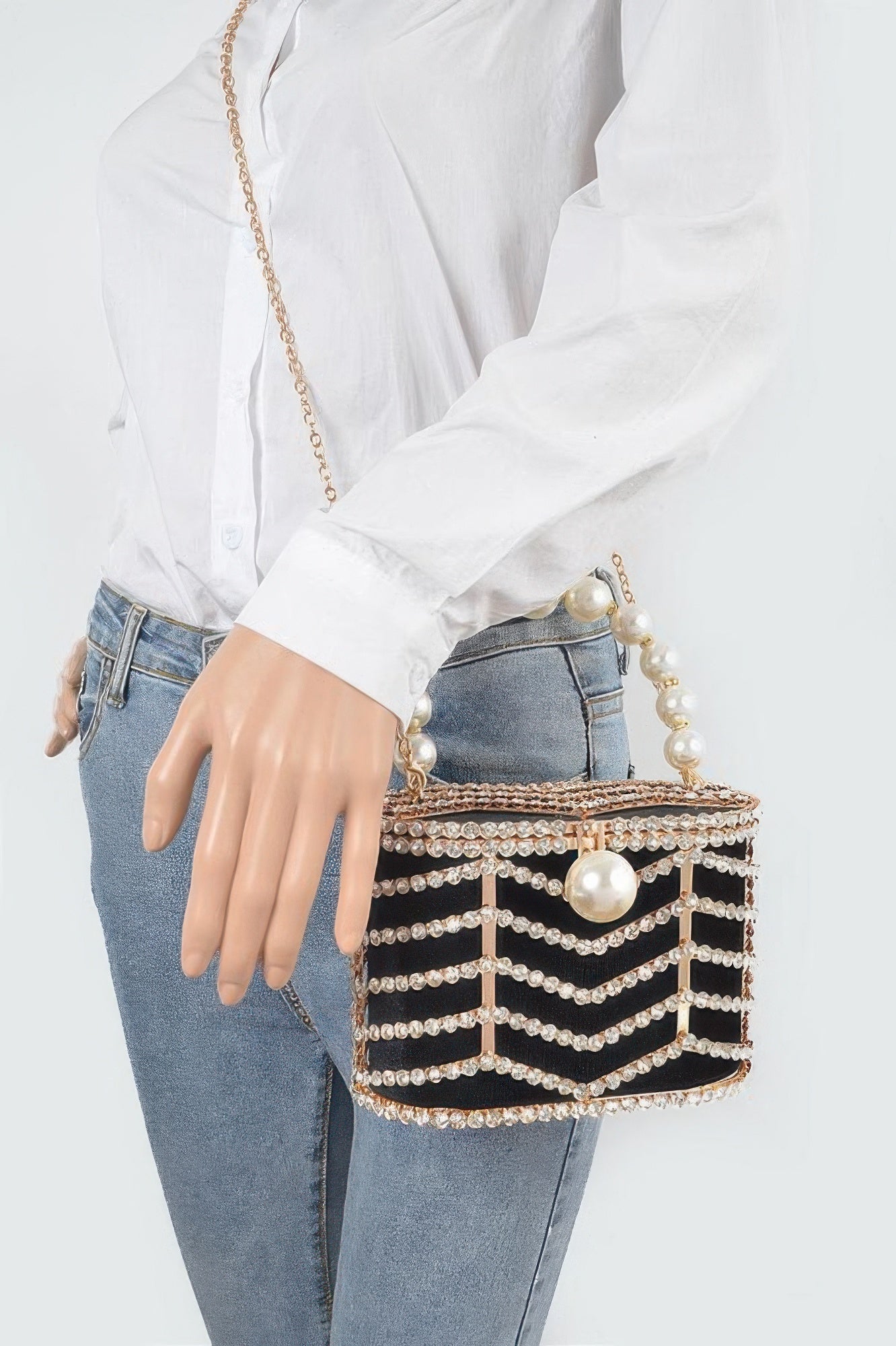 Rhinestone Metal Frame Clutch