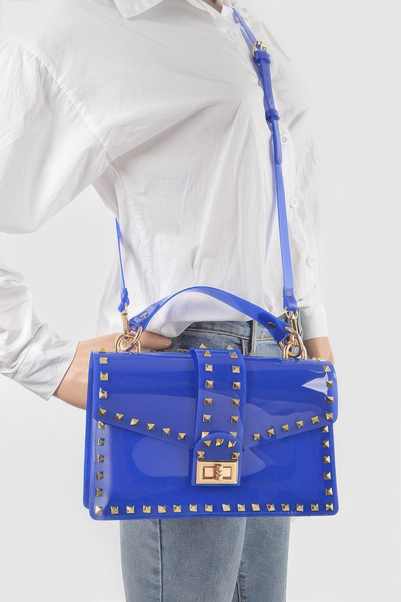 Studded Colorful Transparent Clutch