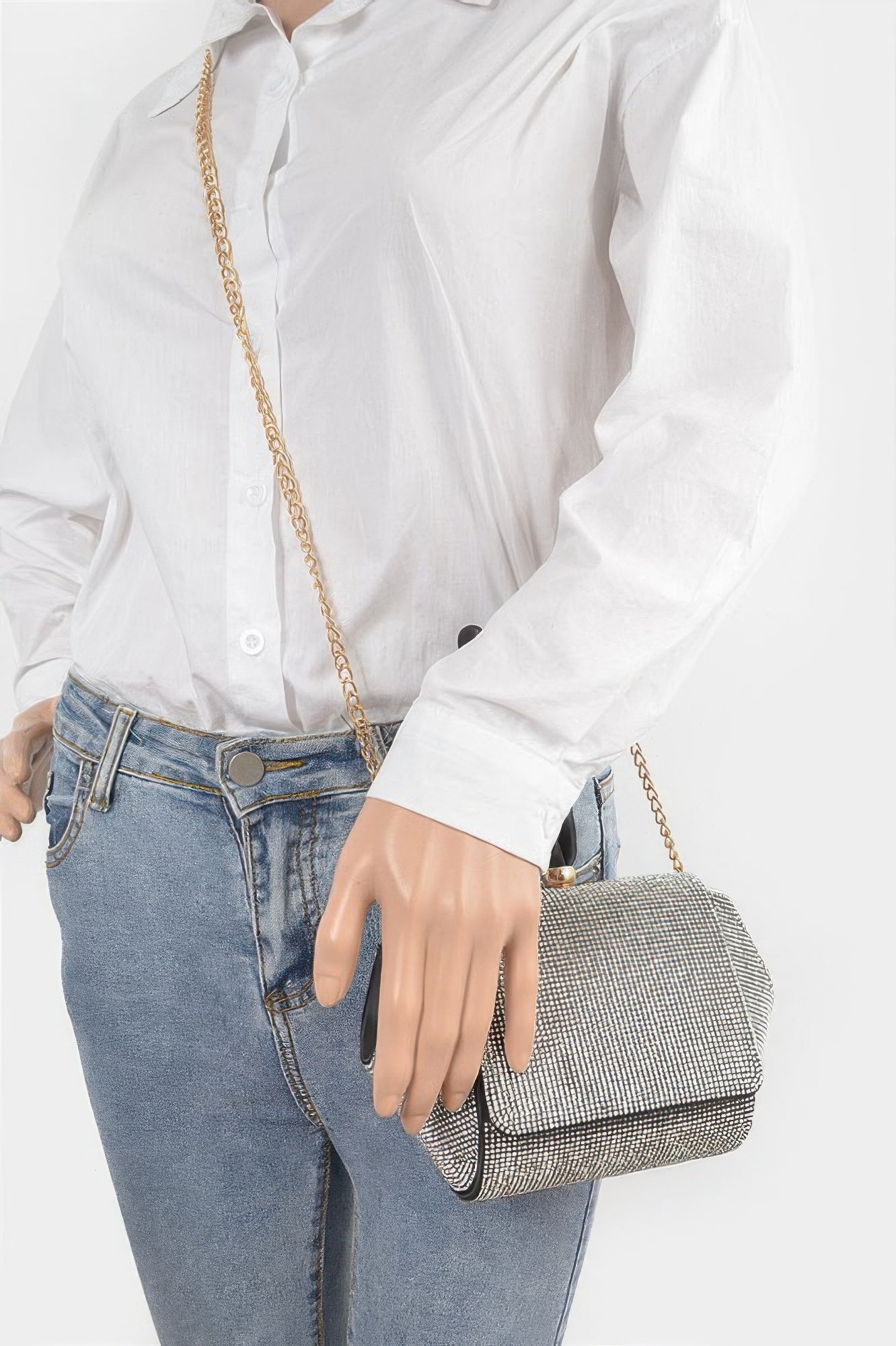 Rhinestone Wrist Band Flap Clutch