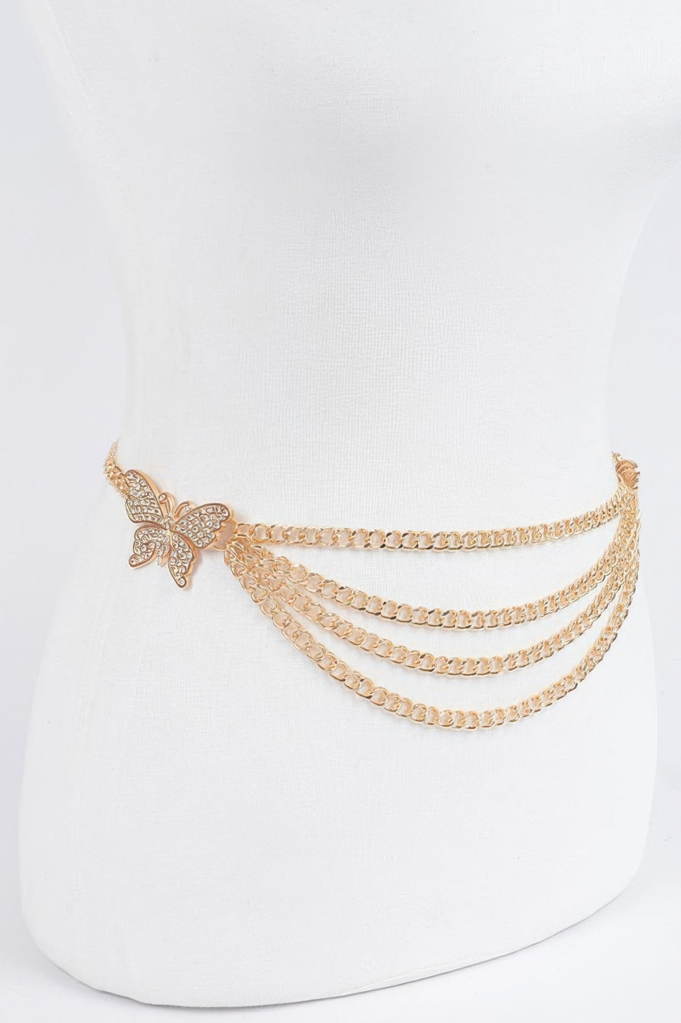 Butterfly Buckle Layered Chain Belt
