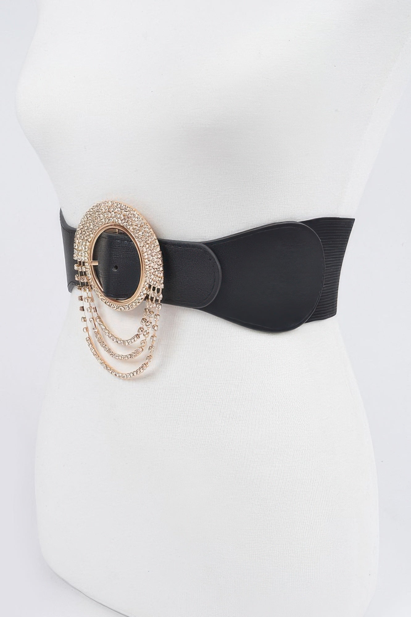 Layered Rhinestone Buckle Plus Size Elastic Belt