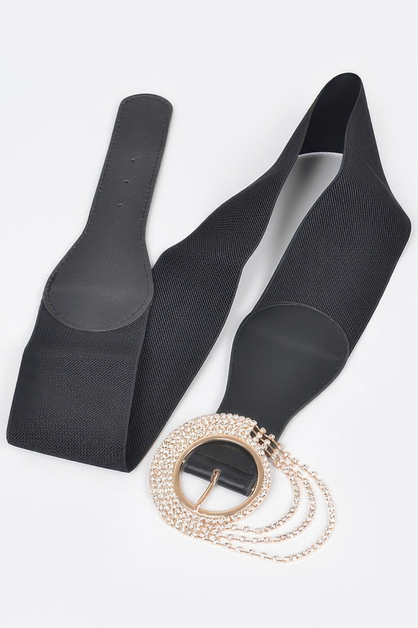 Layered Rhinestone Buckle Plus Size Elastic Belt