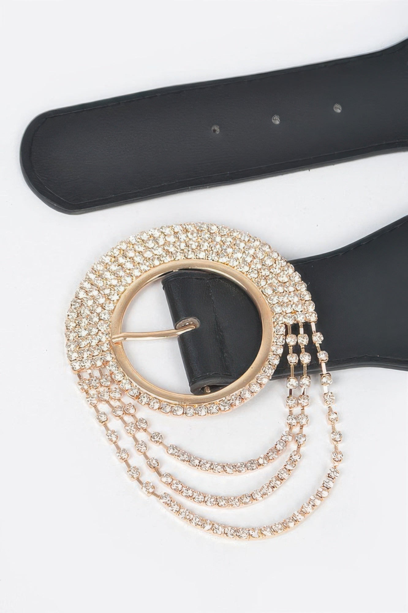 Layered Rhinestone Buckle Plus Size Elastic Belt