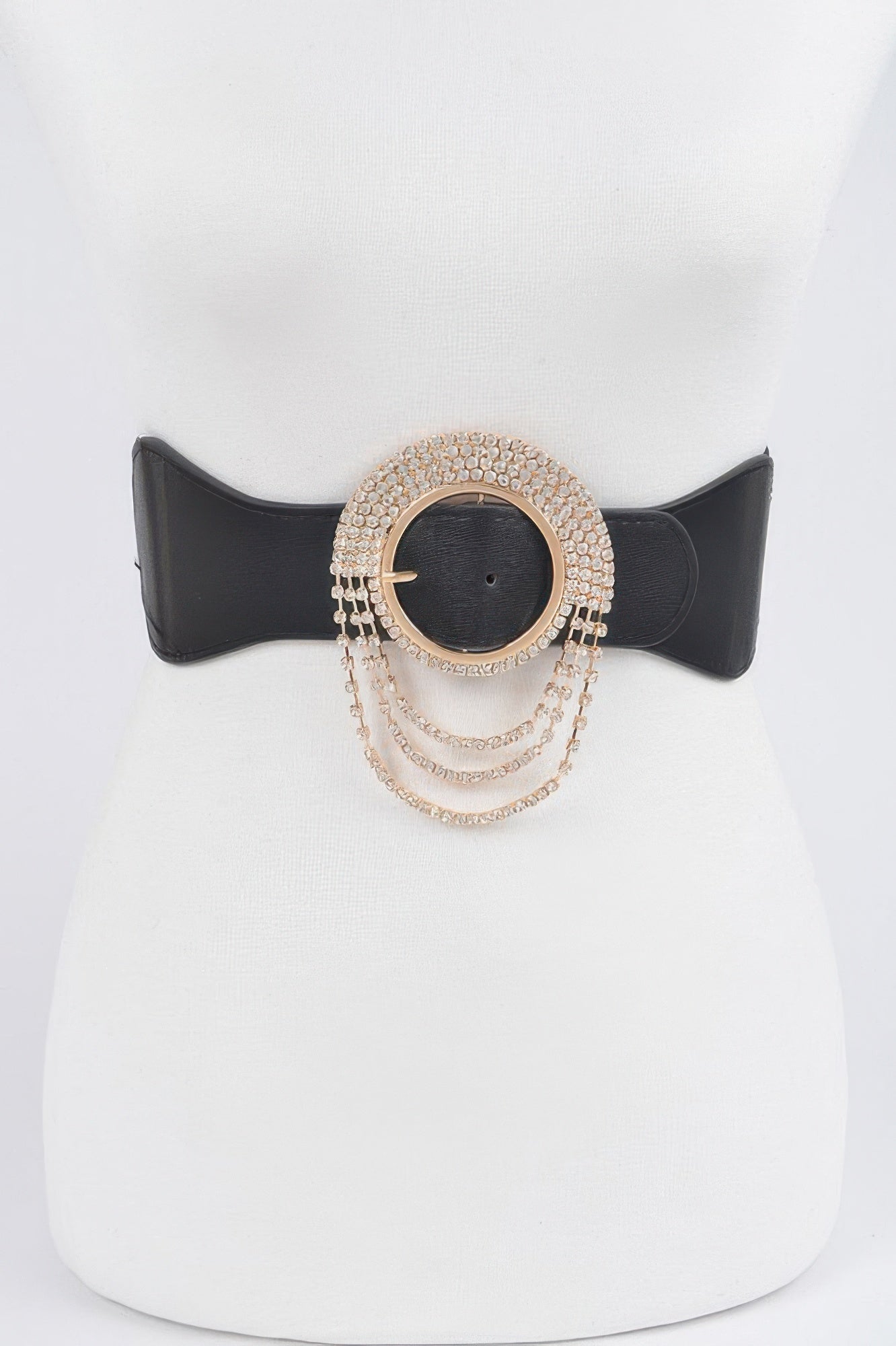 Layered Rhinestone Buckle Elastic Belt