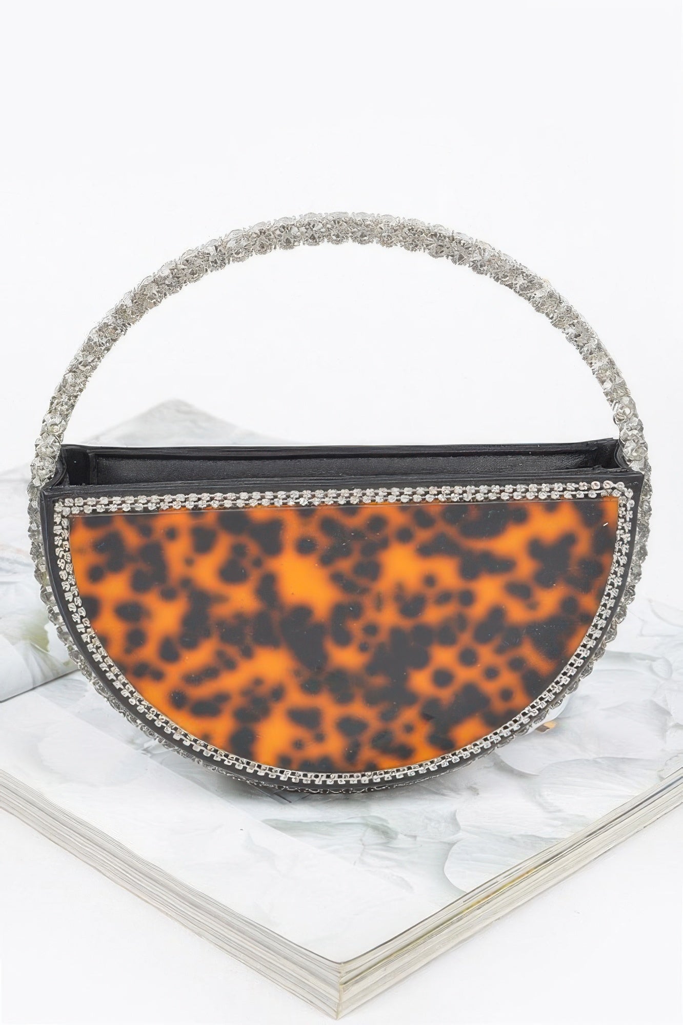 Rhinestone Handle Tortoise Bag