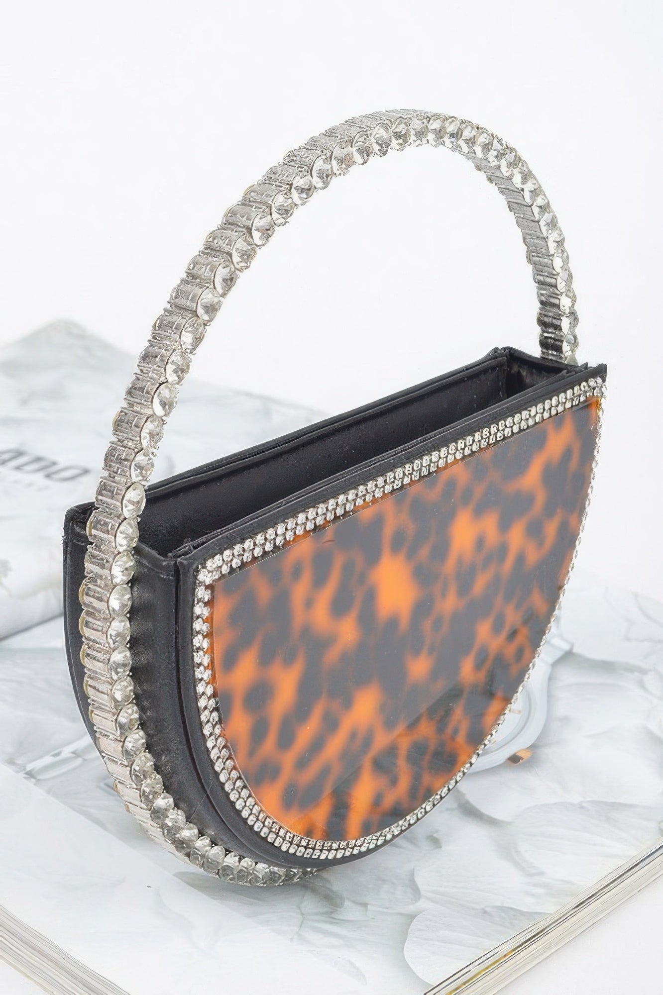Rhinestone Handle Tortoise Bag