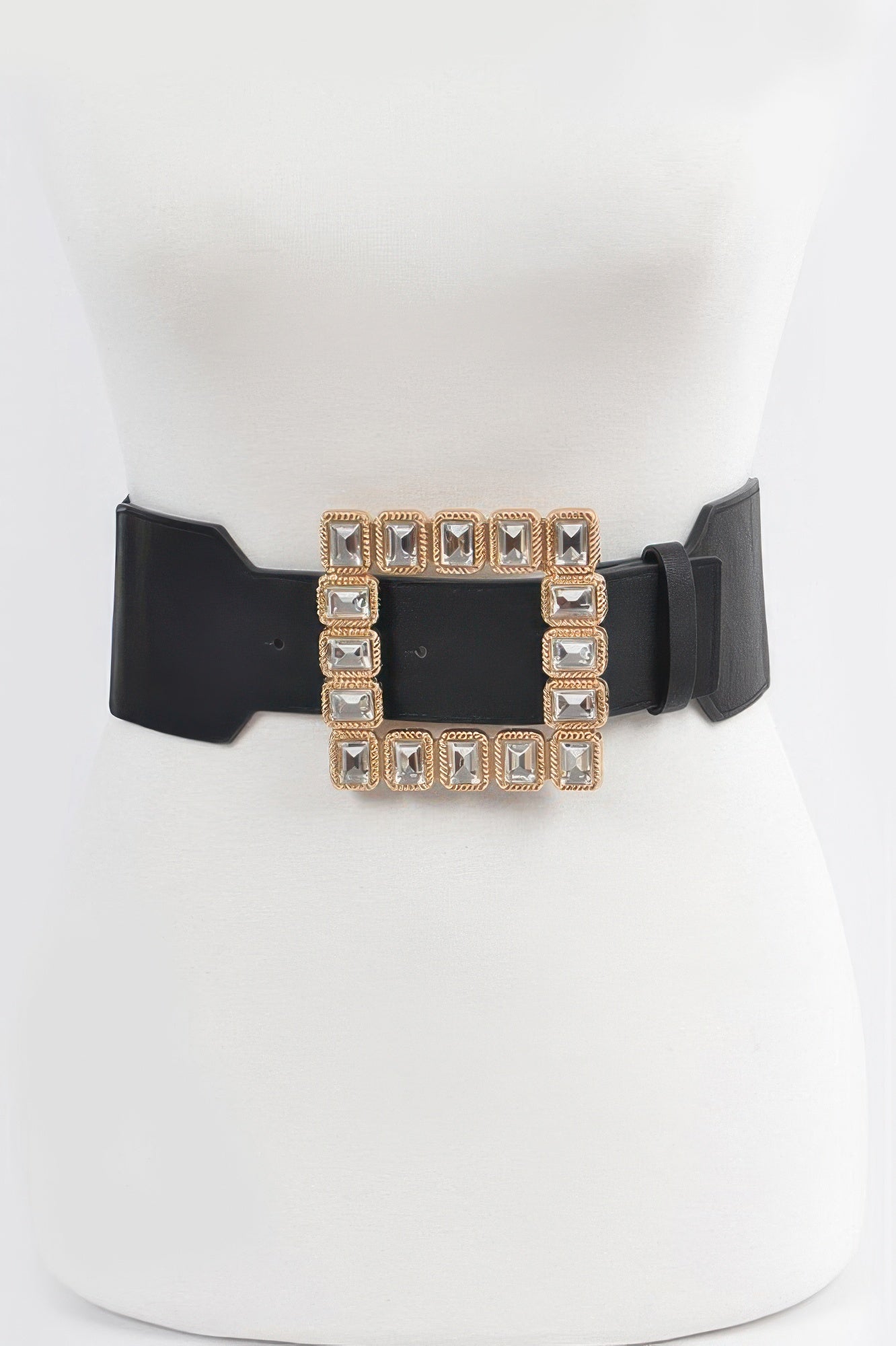 Square Shape Glass Buckle Plus Size Elastic Belt