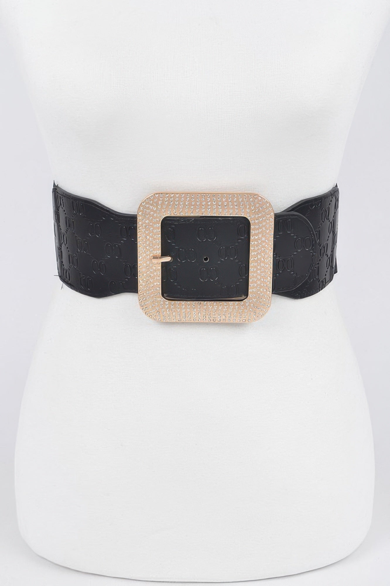 Big Rhinestone Buckle Embossed Elastic Belt