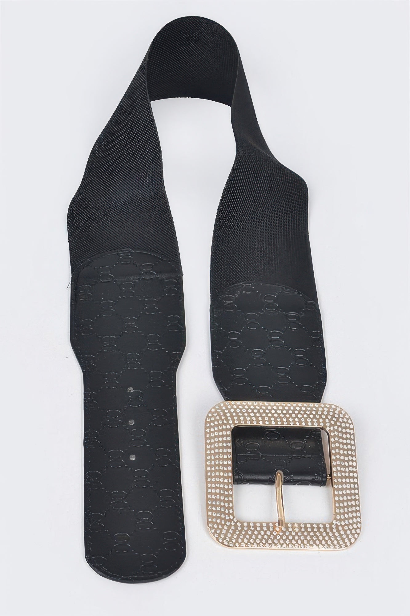 Big Rhinestone Buckle Embossed Elastic Belt