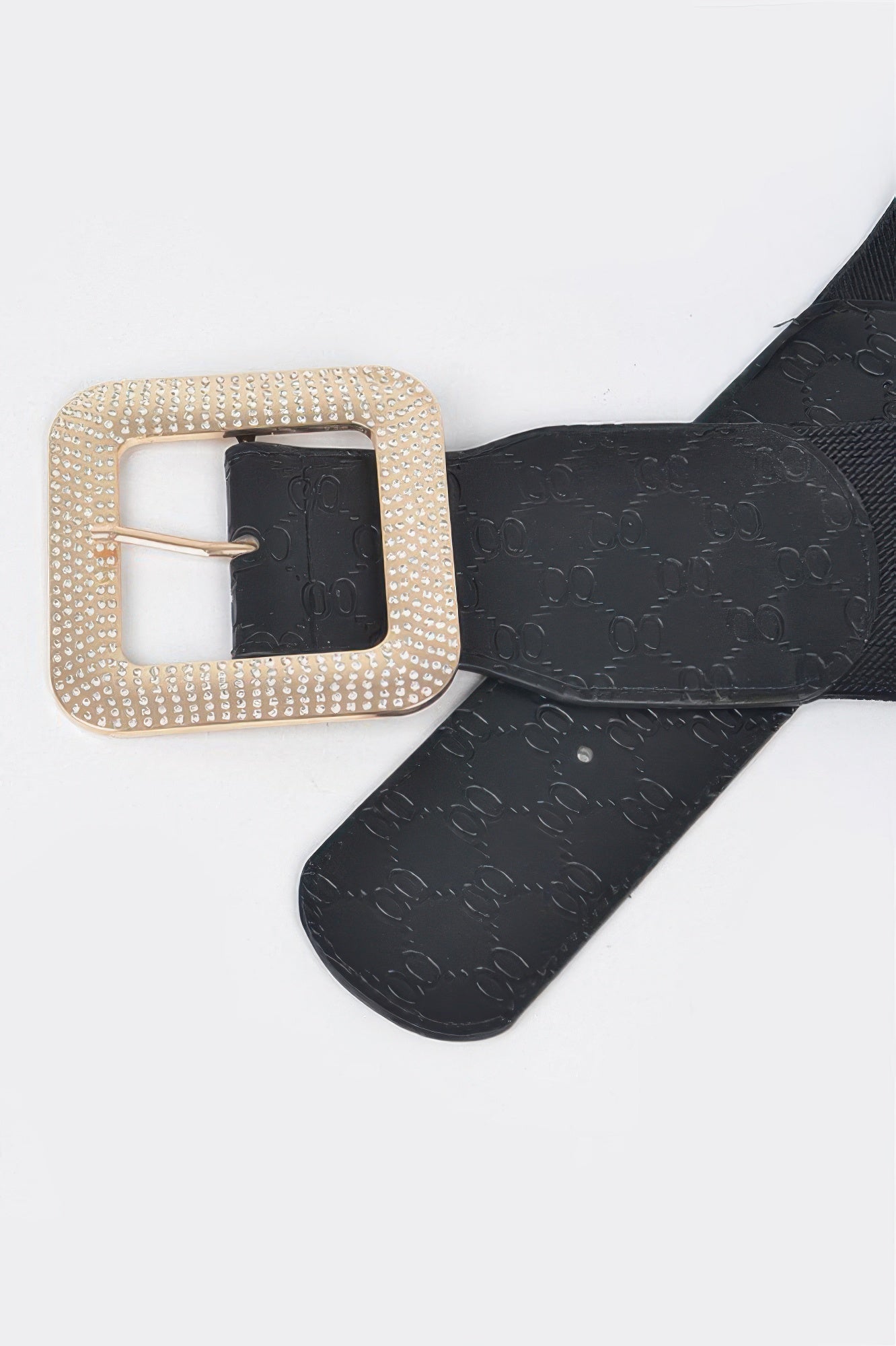 Big Rhinestone Buckle Embossed Elastic Belt